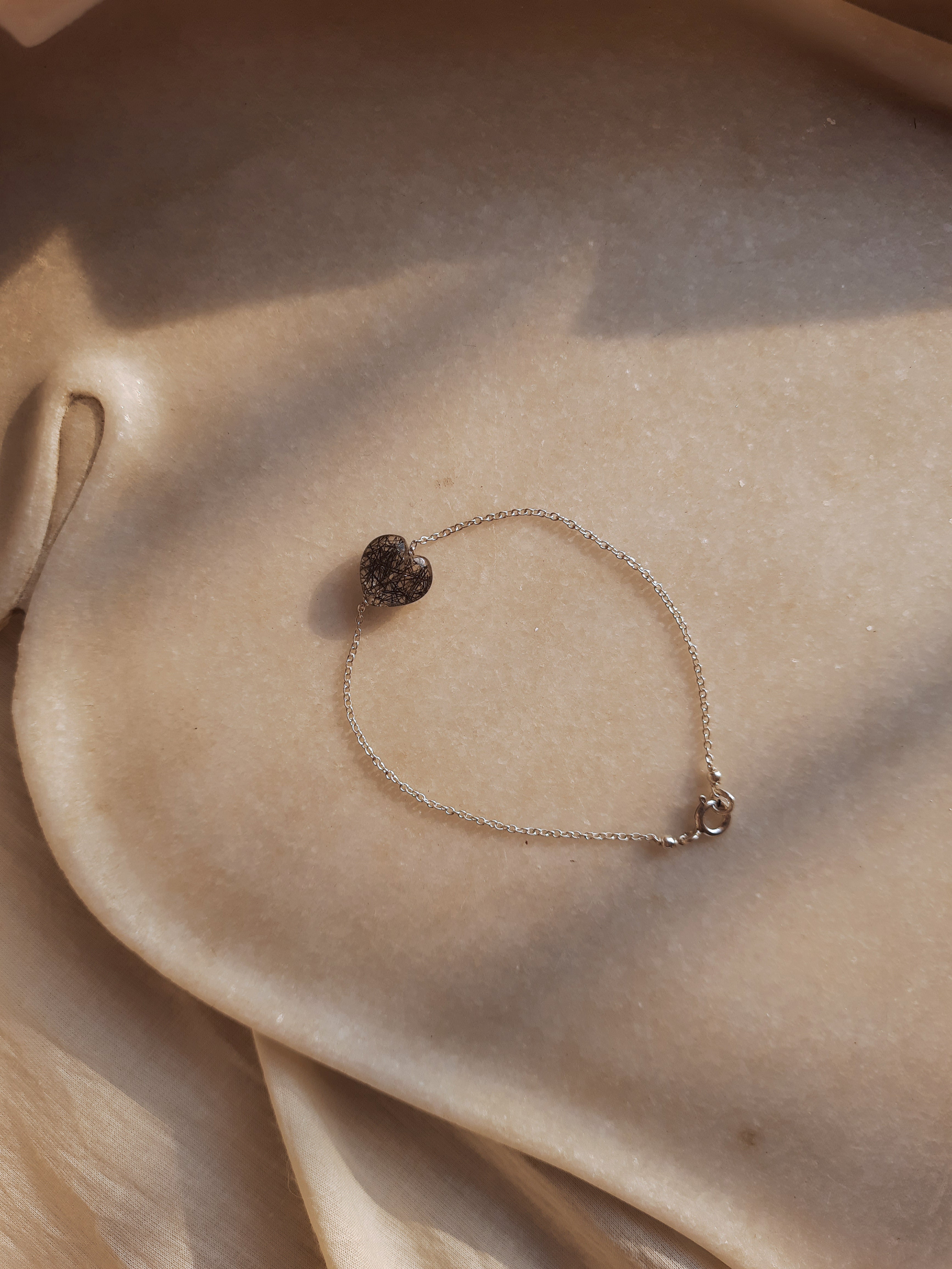 vayam - Black Rutilated Quartz Heart Bracelet