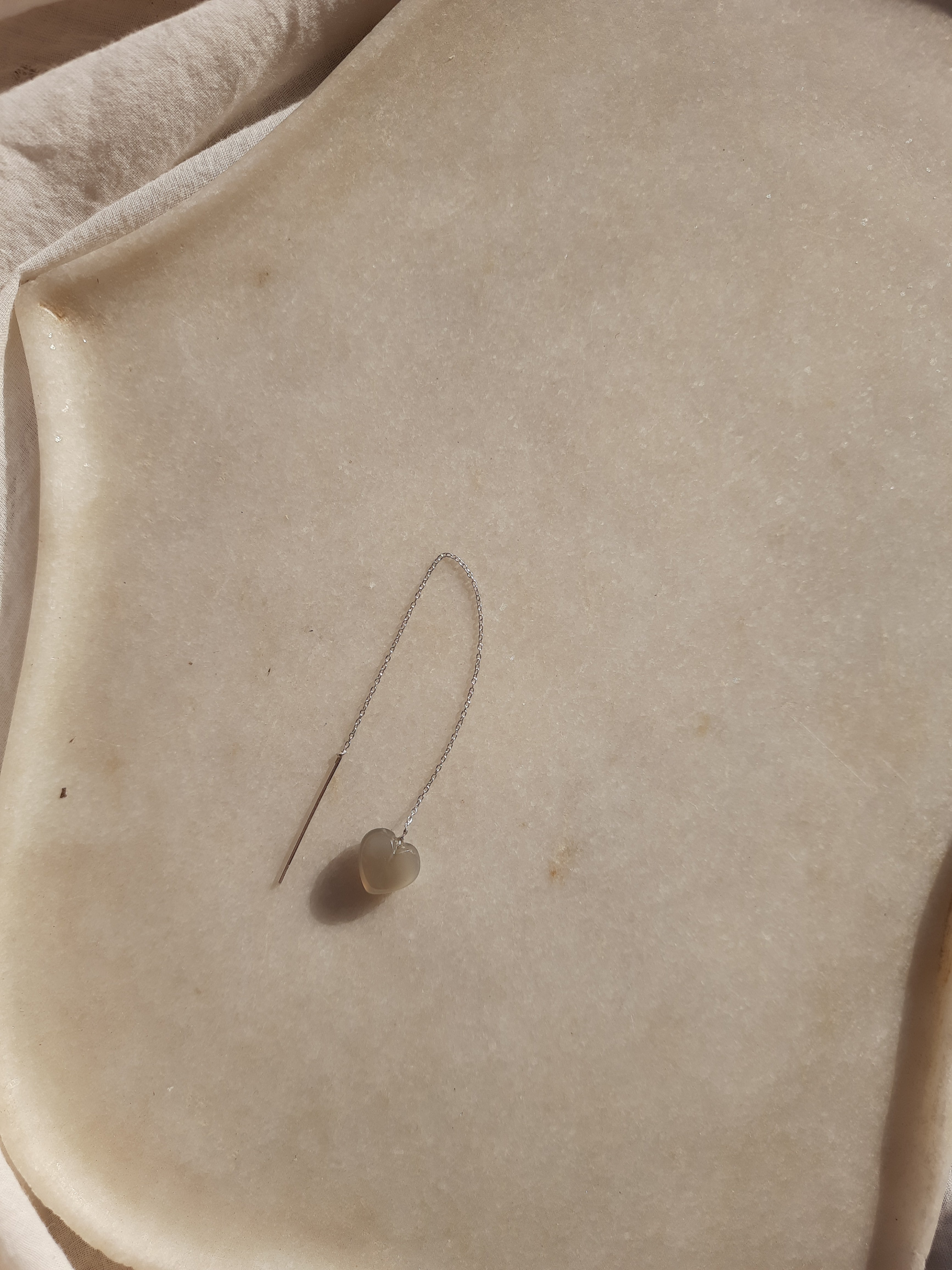 antah - Grey Moonstone Heart Earrings