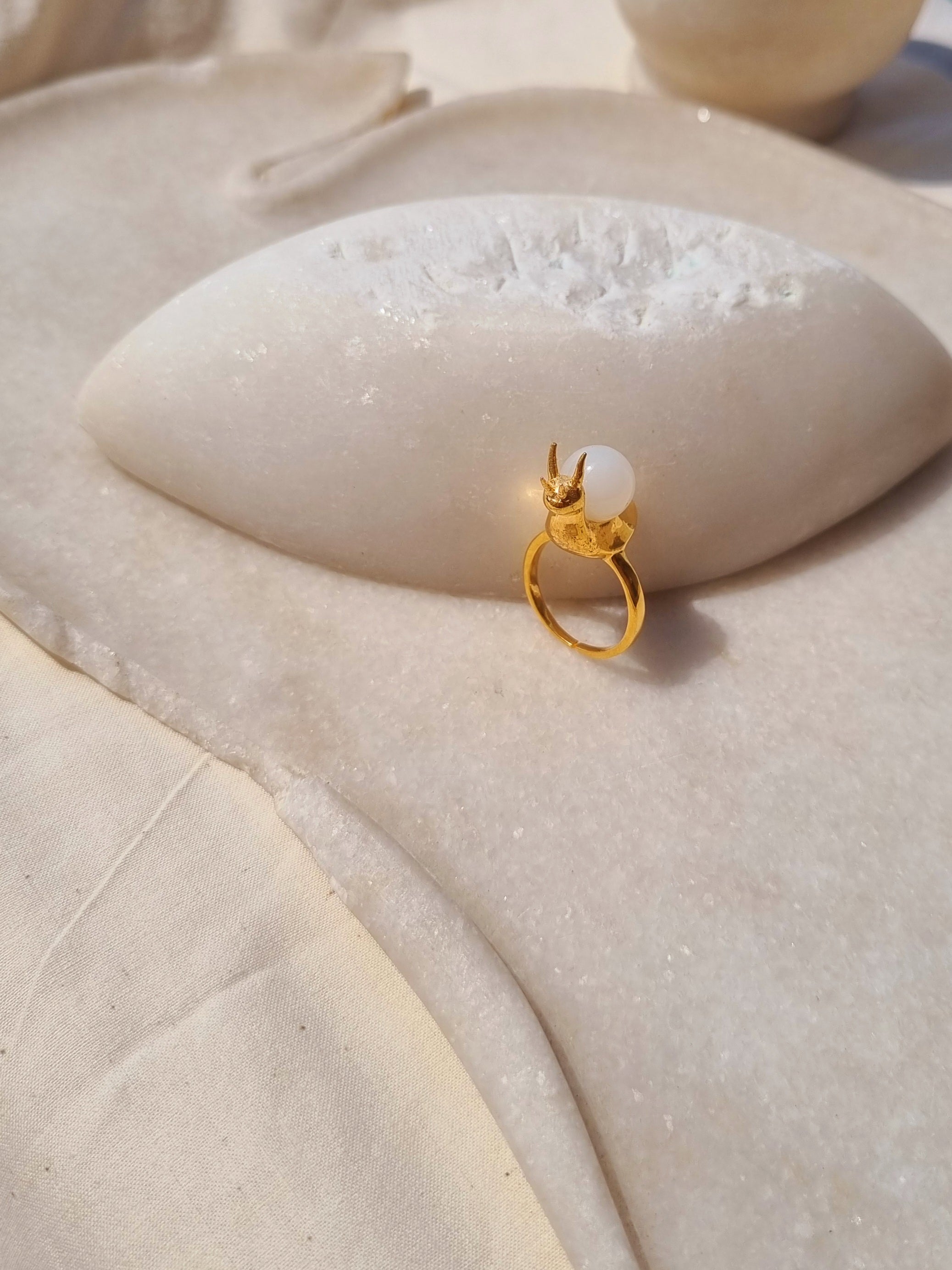 snail - White Moonstone Ring