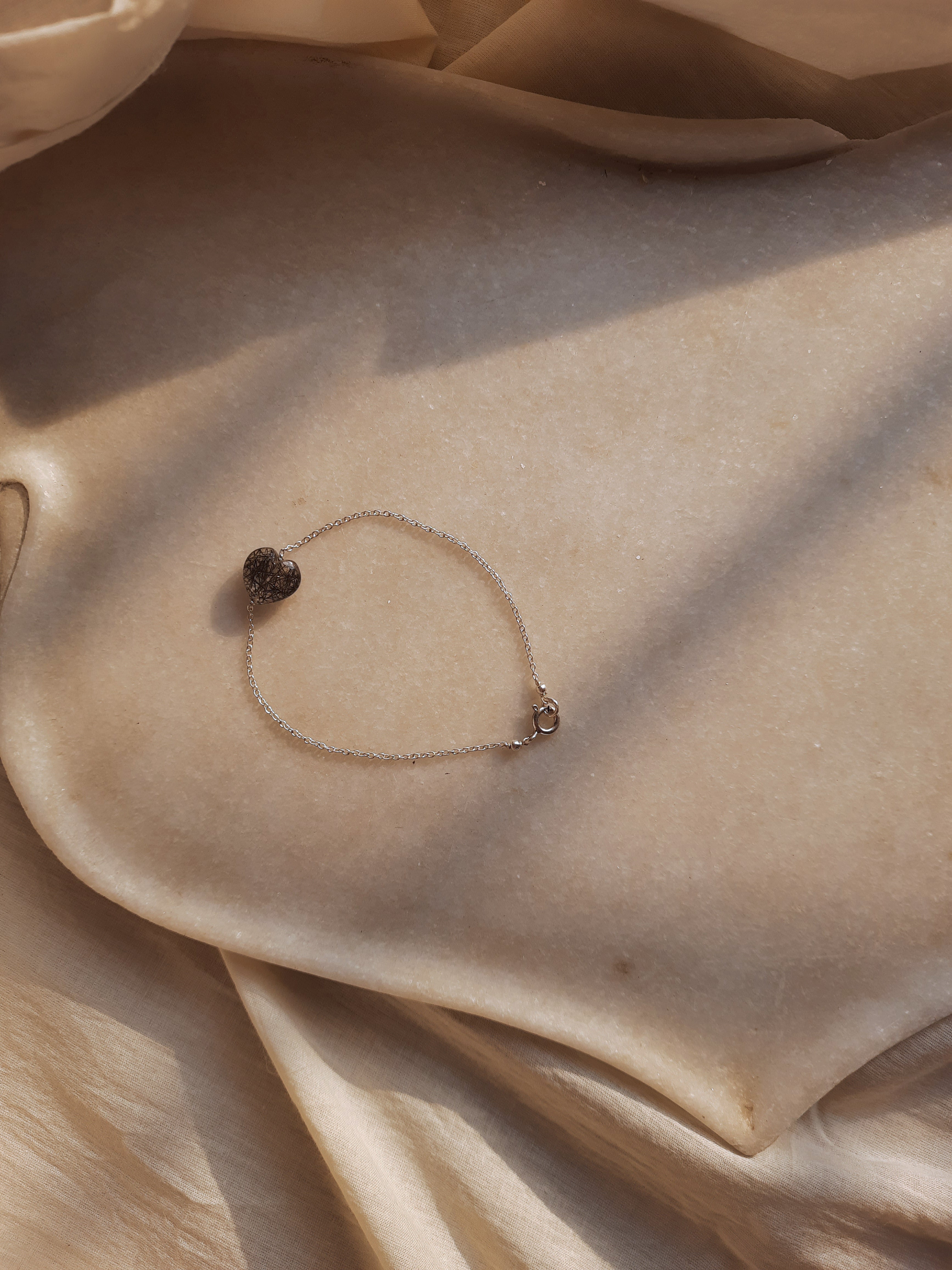 kauri - Black Rutilated Quartz Heart Bracelet