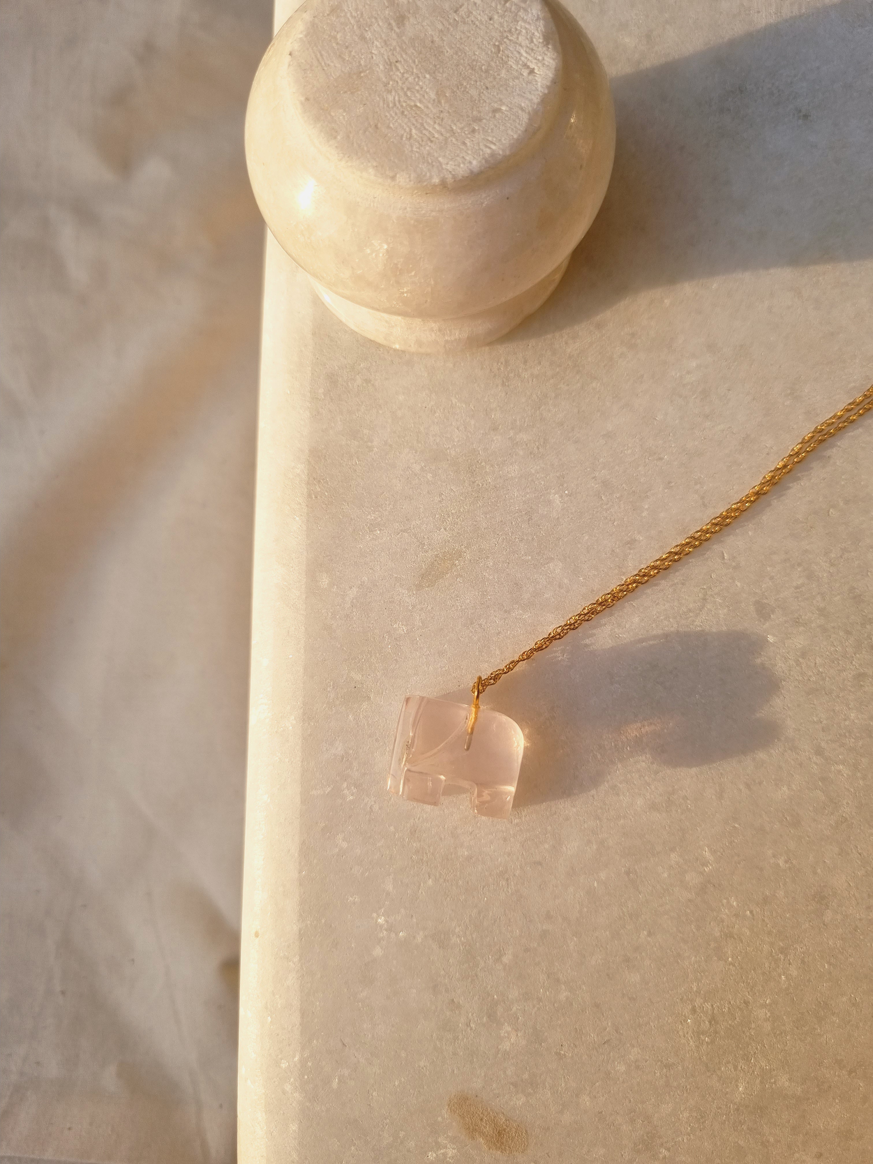 haati - Rose Quartz Elephant Pendant