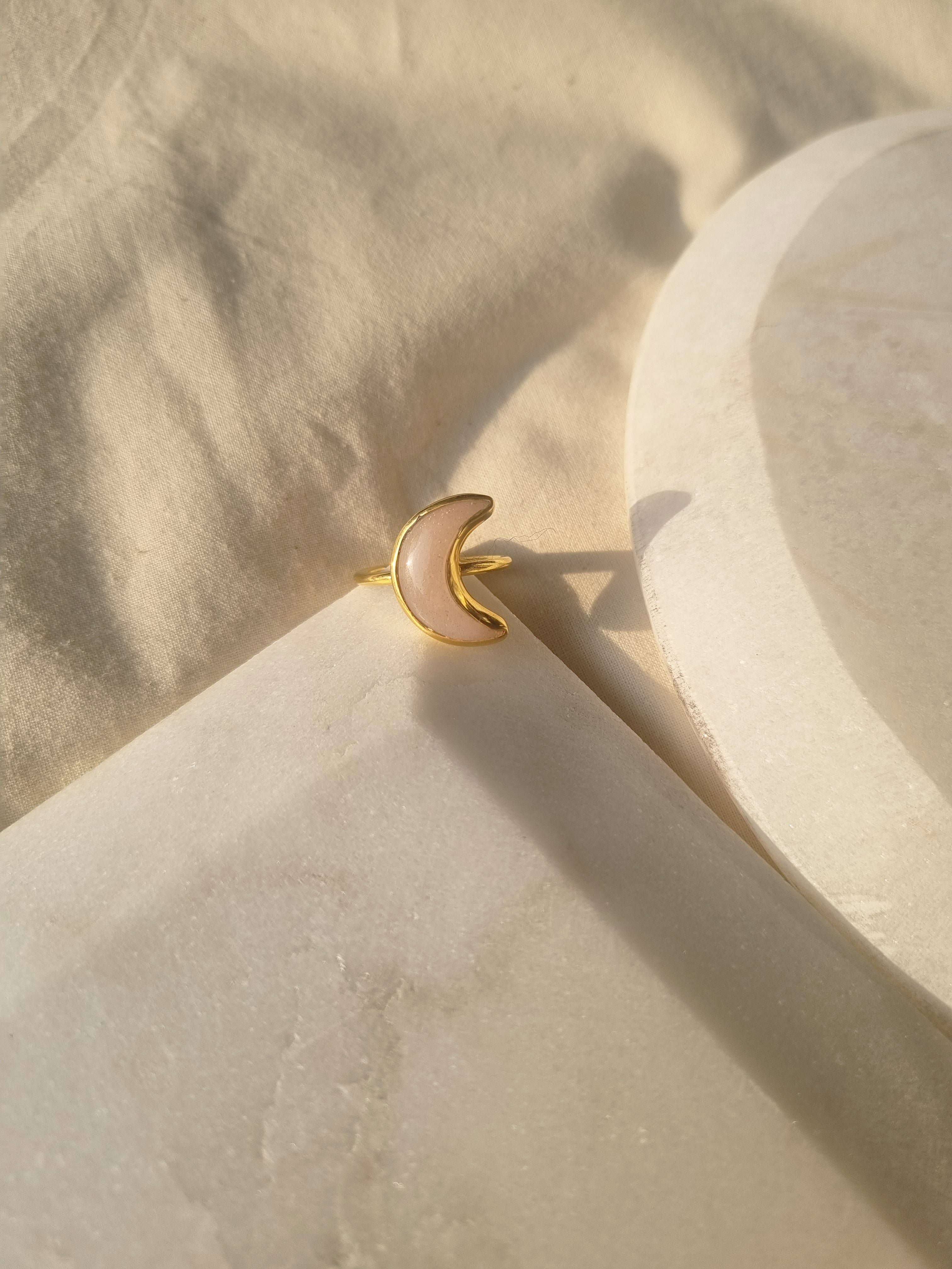 chandra - Peach Moonstone Luna Ring