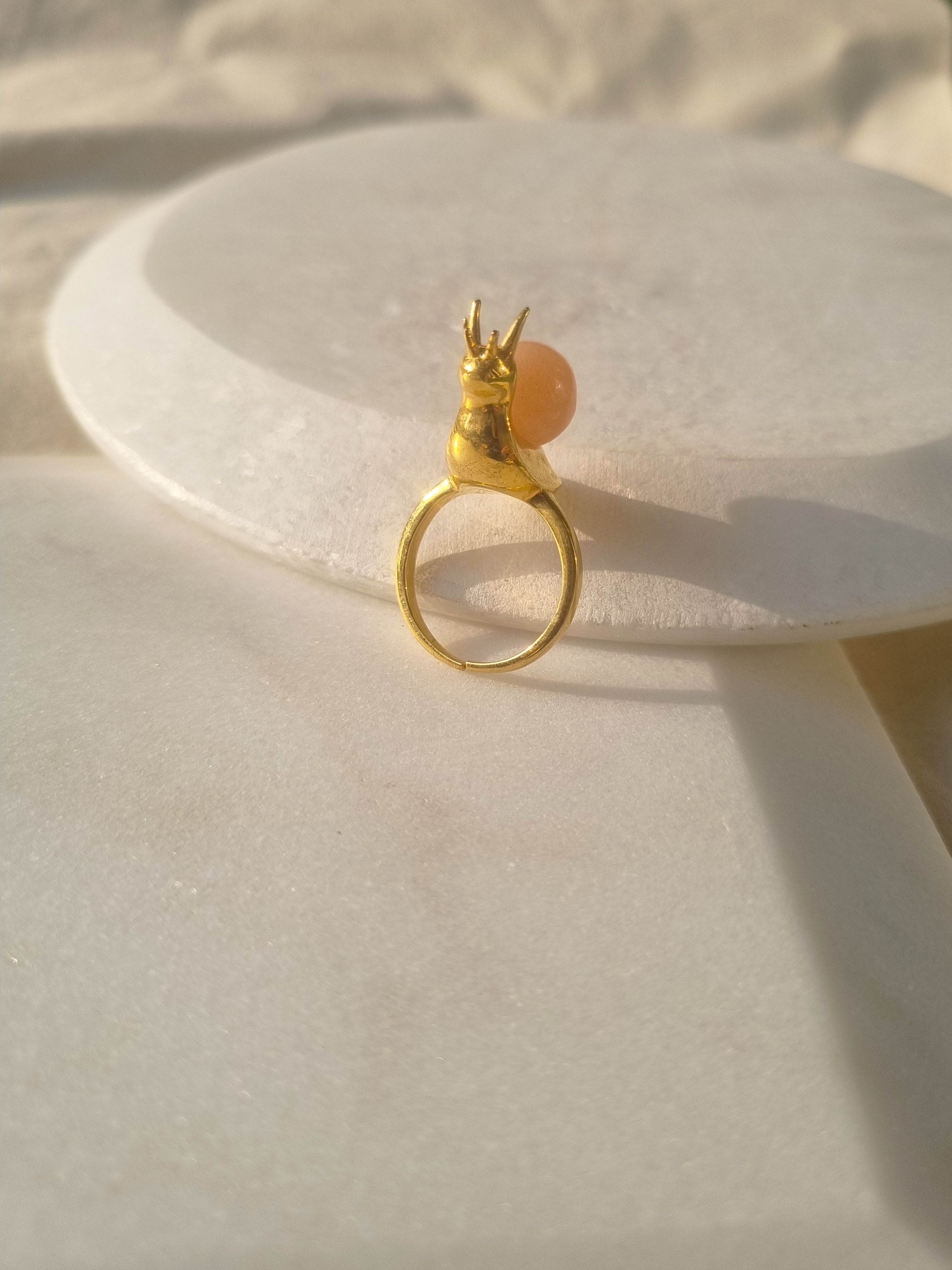 snail - Peach Moonstone Ring