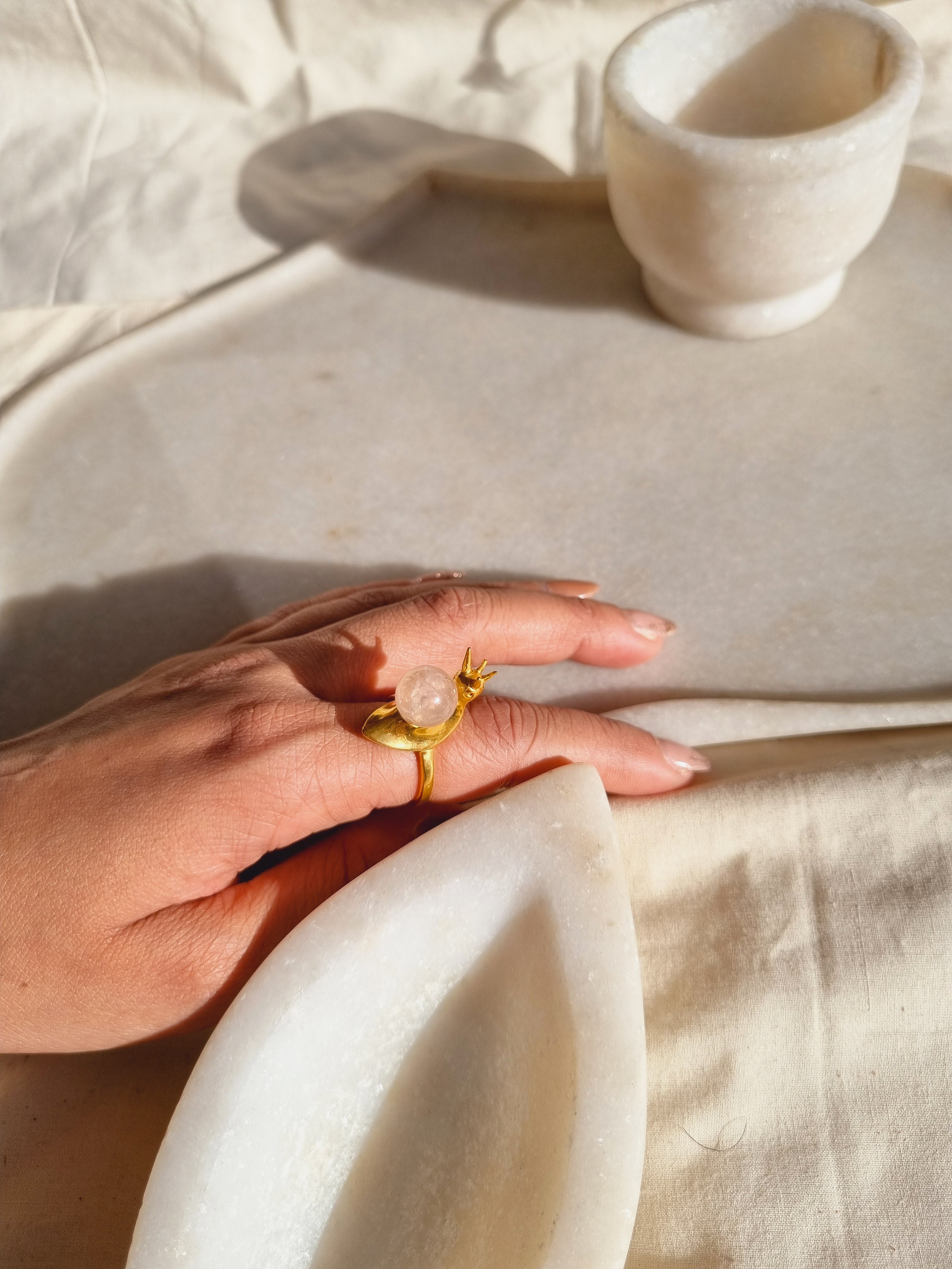 snail - Rose Quartz Ring