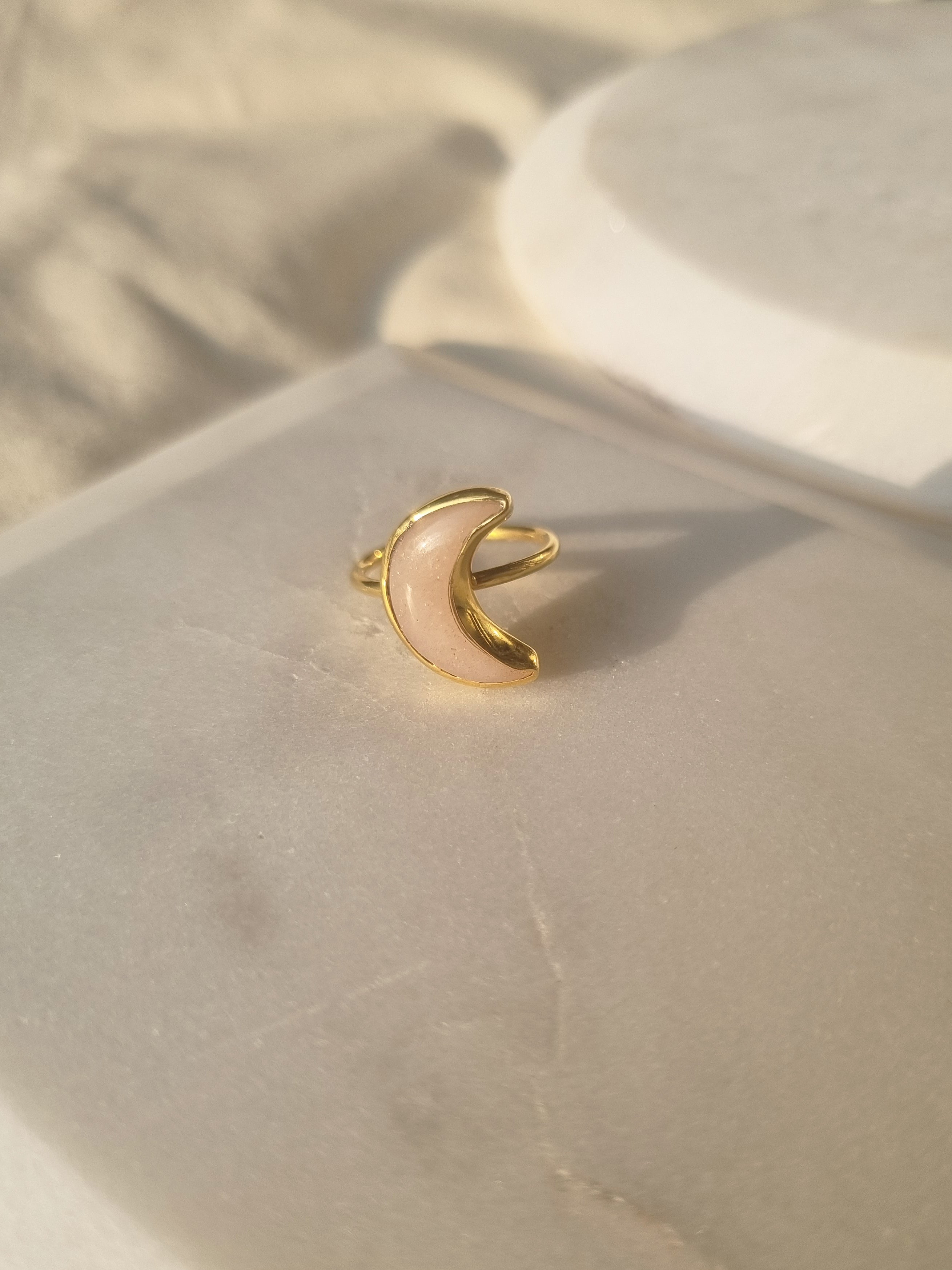 chandra - Peach Moonstone Luna Ring