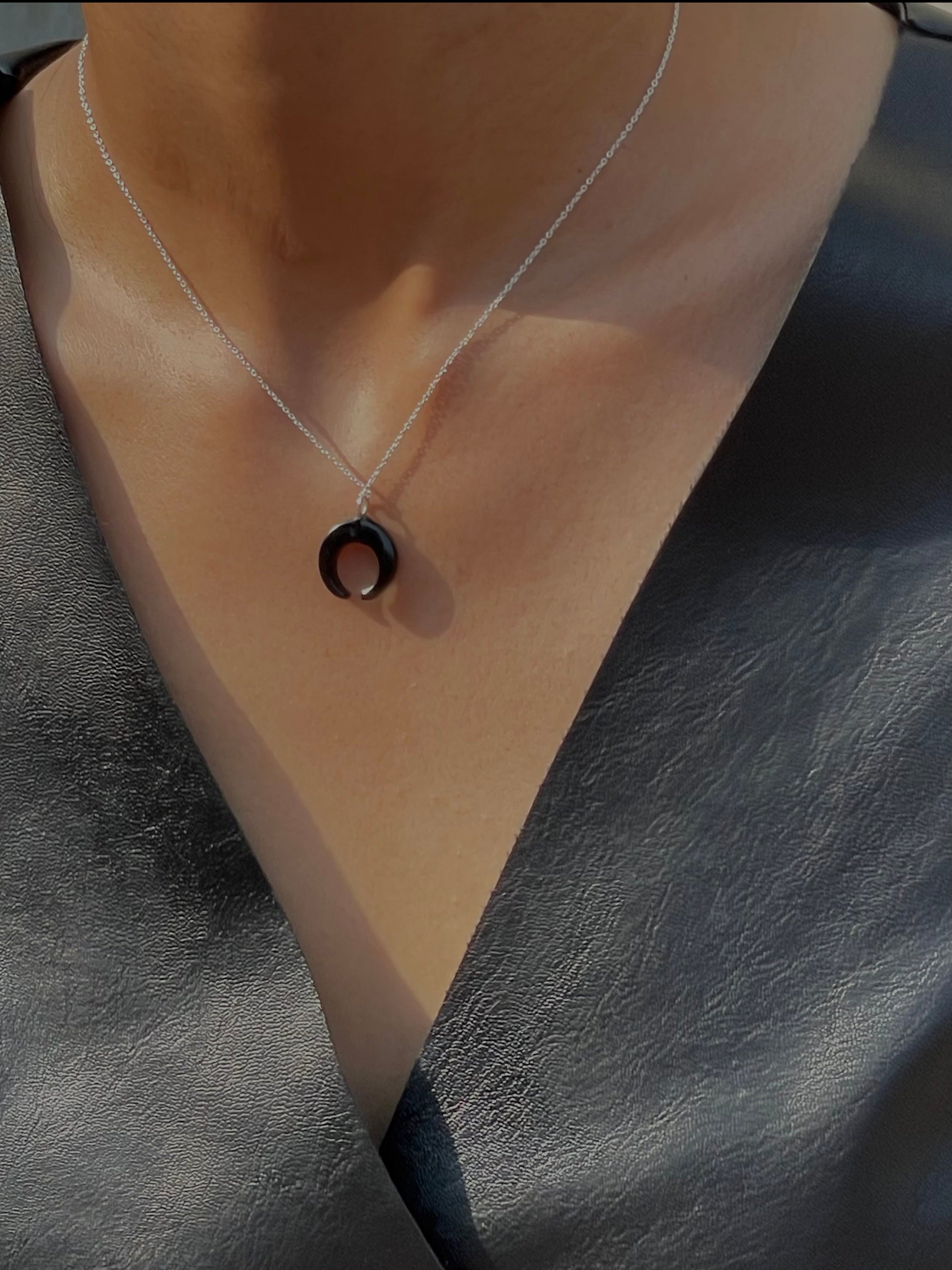 koka - Black Onyx Moon Pendant