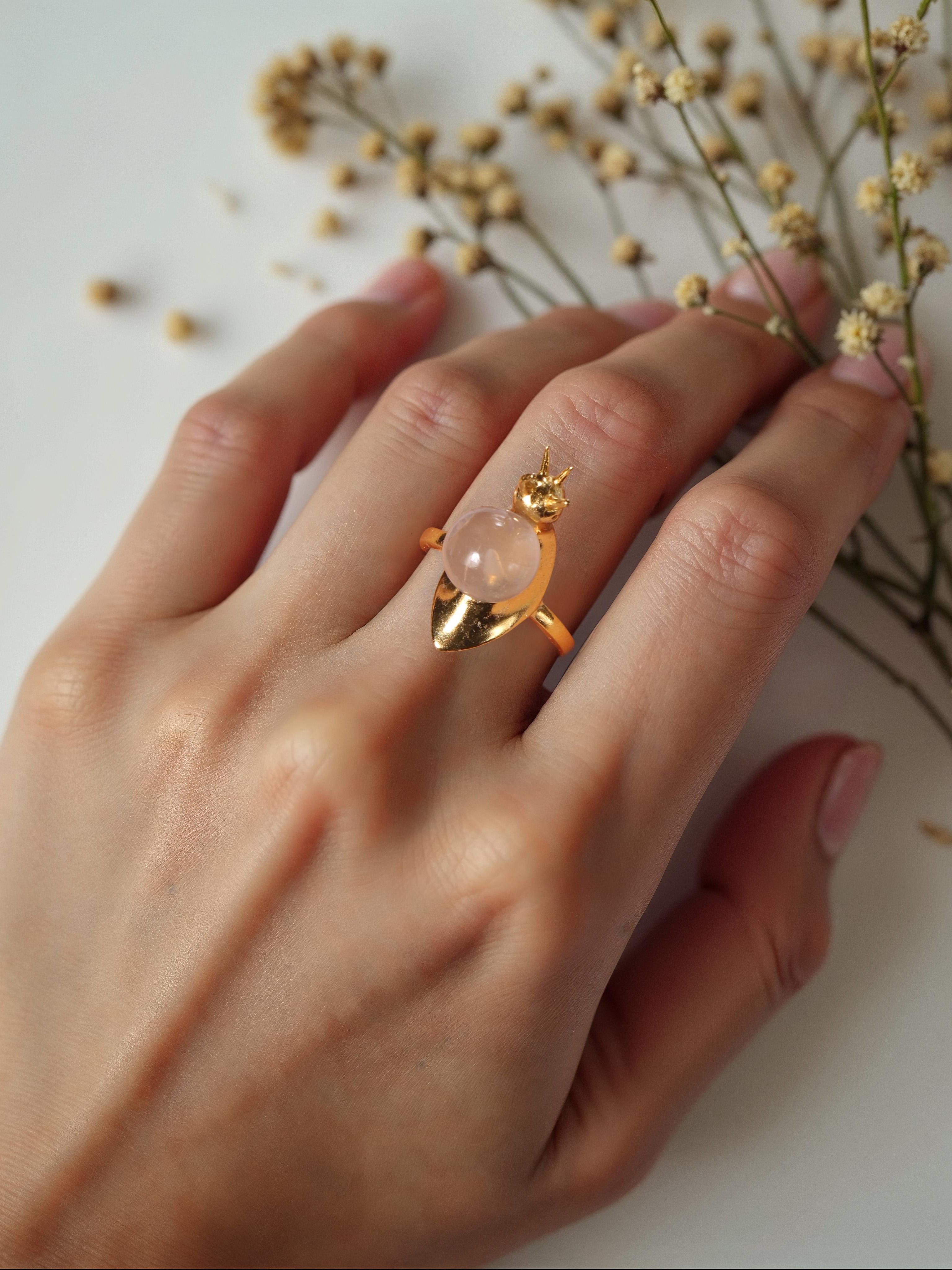 snail - Rose Quartz Ring