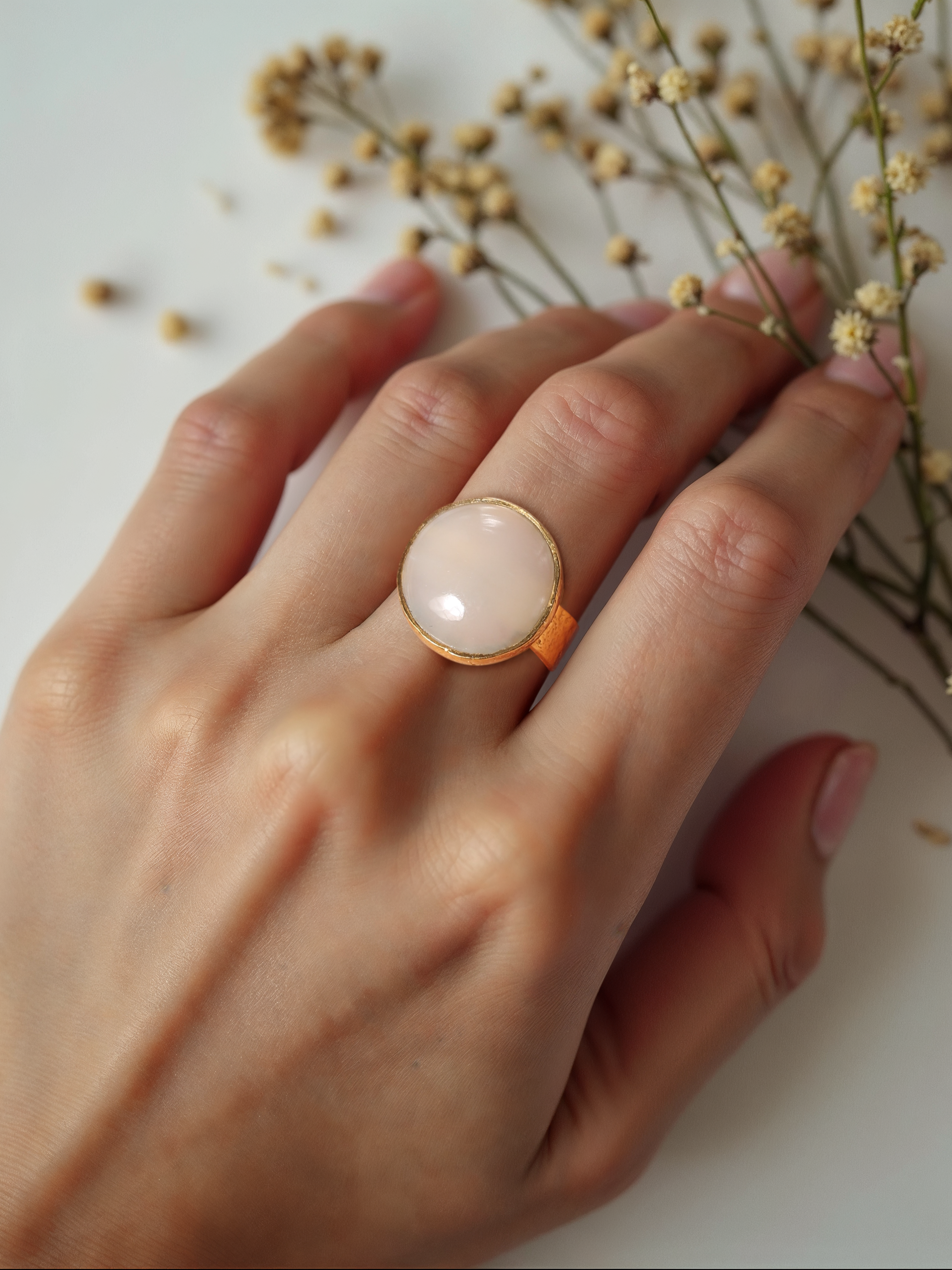 saani - White Moonstone Saturn Ring