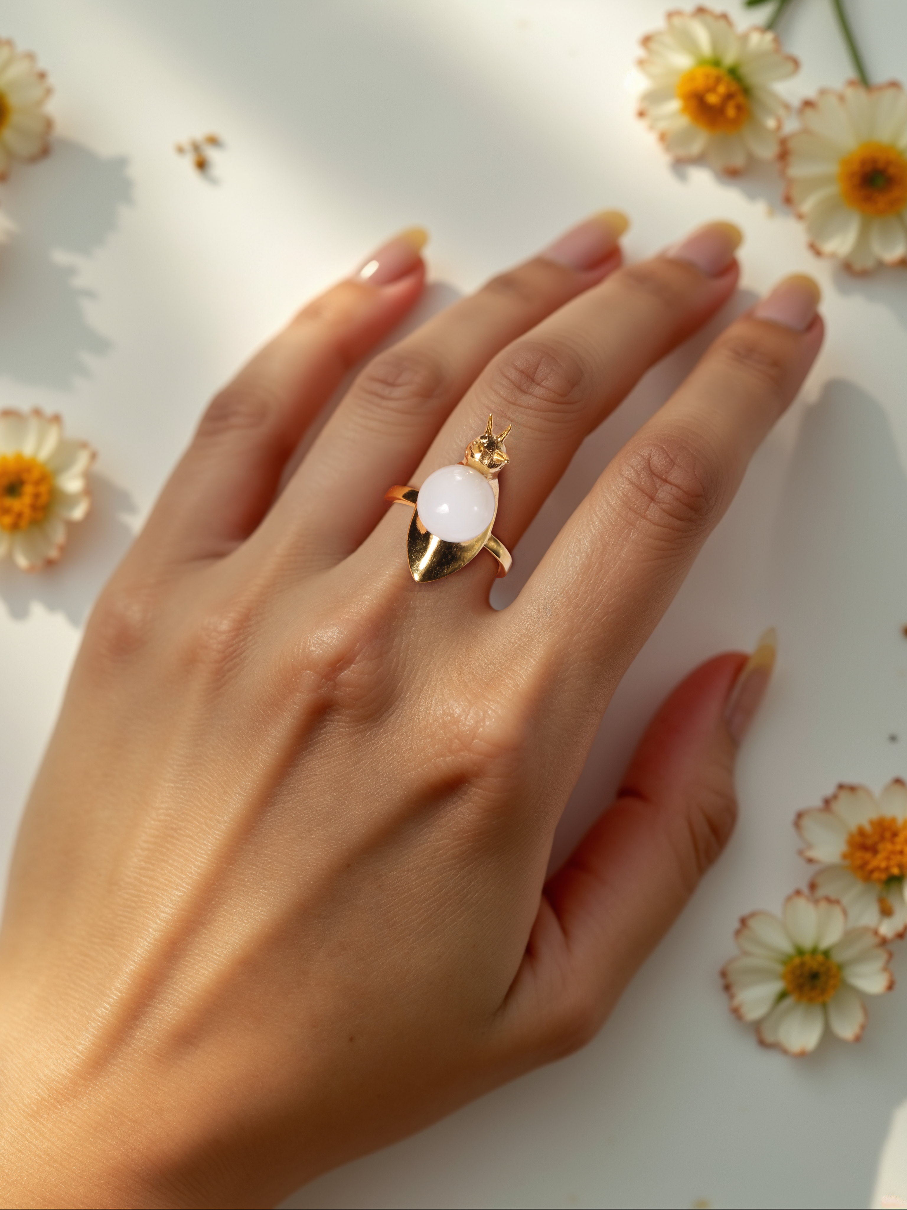 snail - White Moonstone Ring