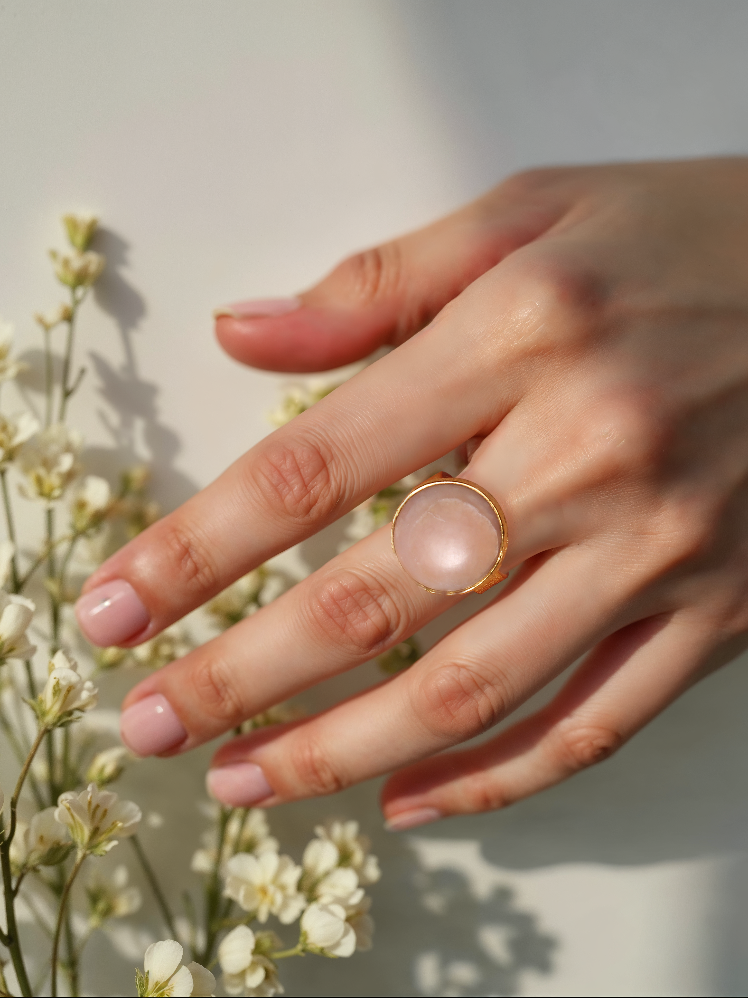 saani - Peach Moonstone Saturn Ring