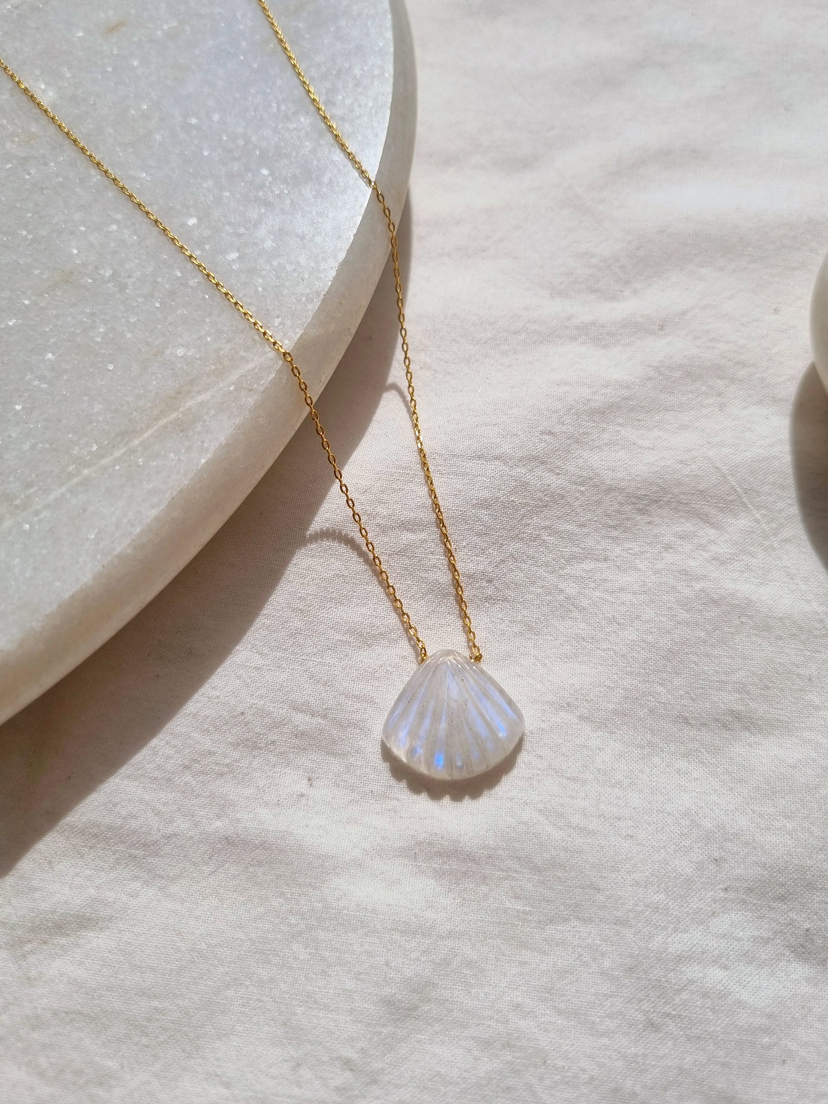 sankha - Rainbow Moonstone Shell Pendant