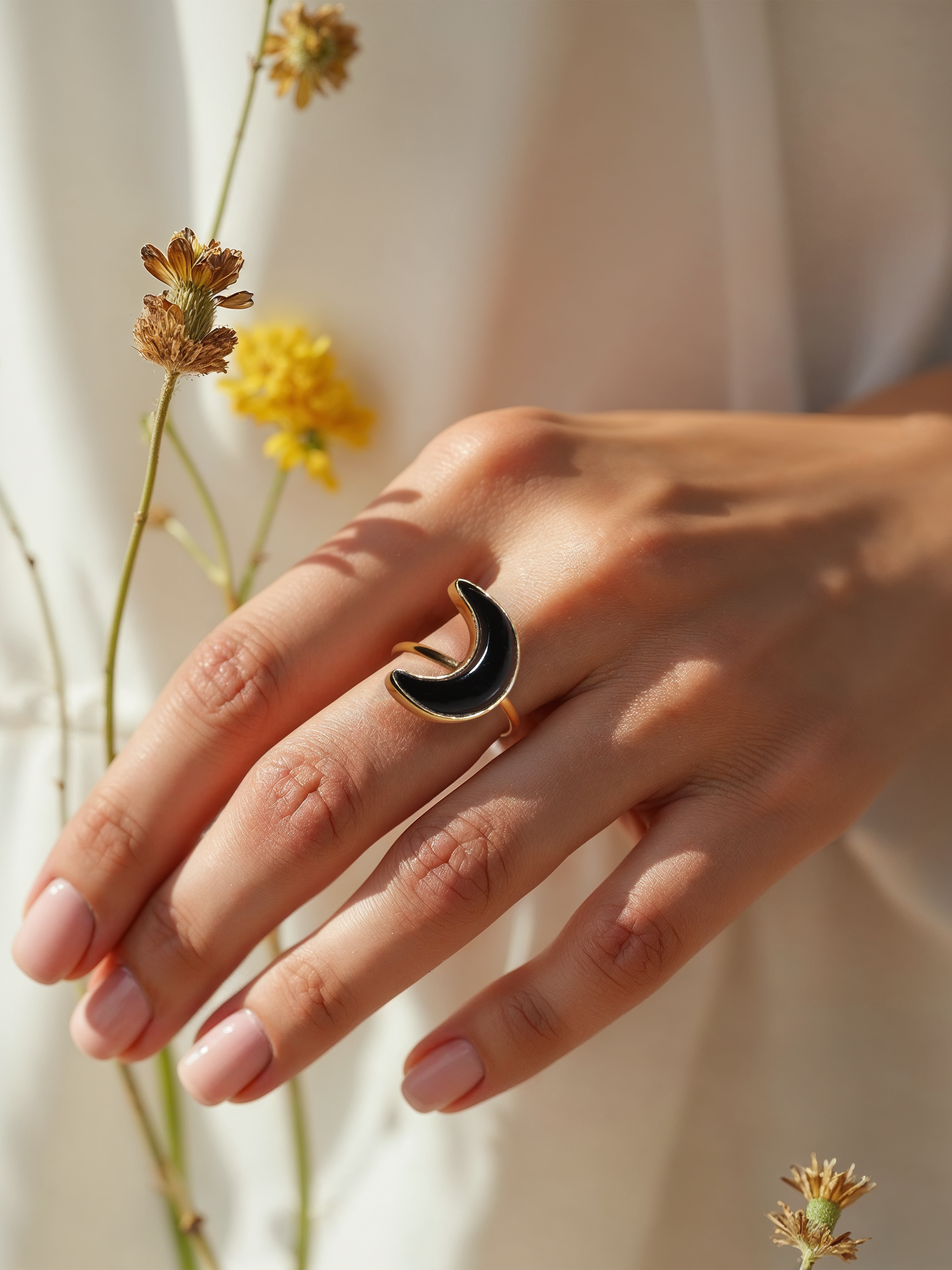 chandra - Black Onyx Luna Ring