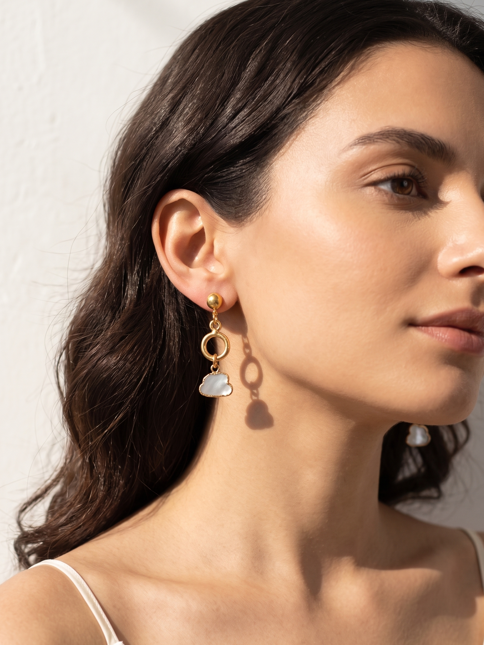 emegh - White Moonstone Cloud Stud Danglers