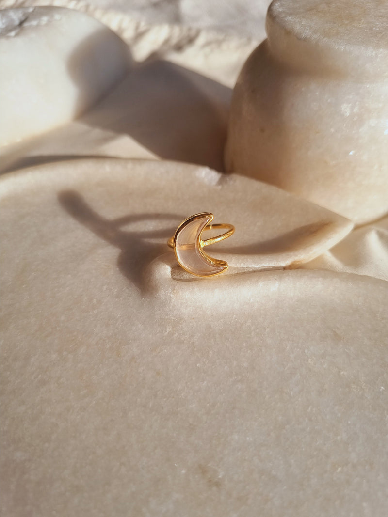 chandra - Rose Quartz Luna Ring