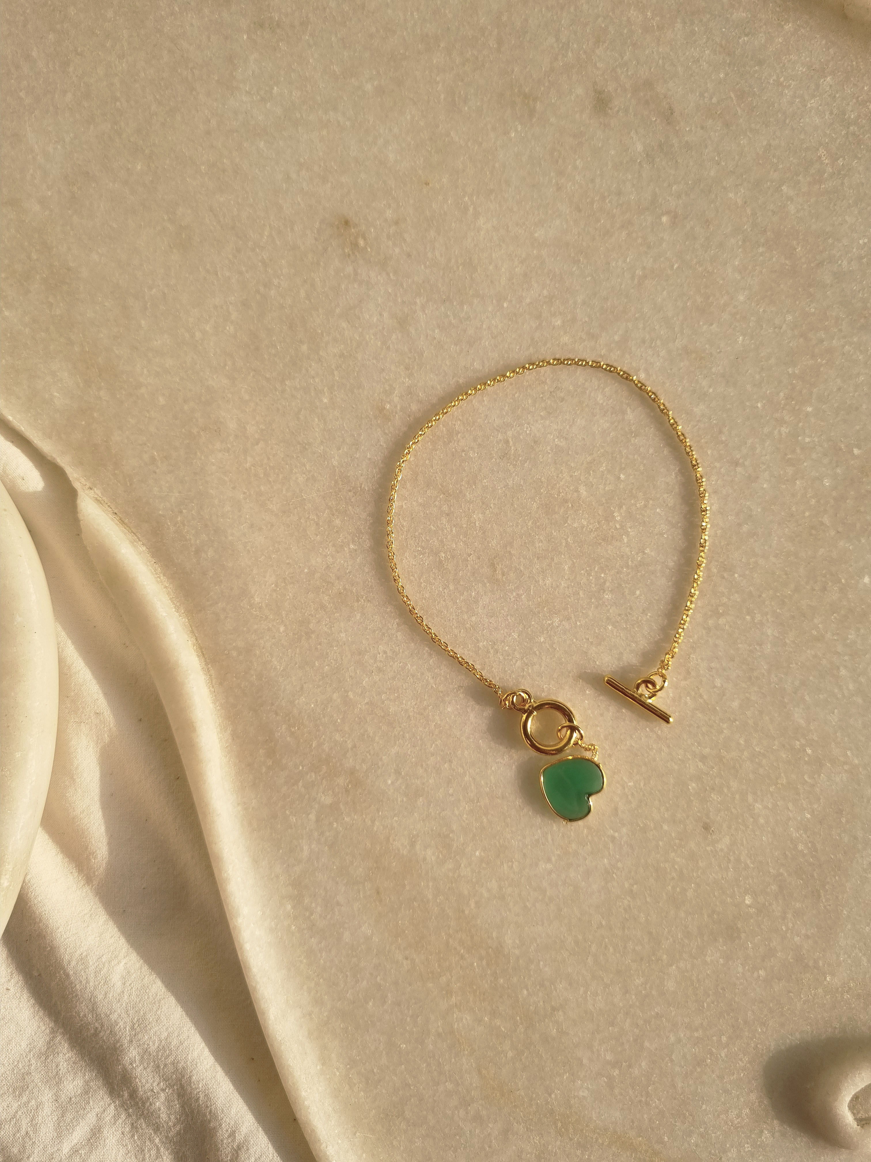hart- Green Onyx Heart Toggle Bracelet