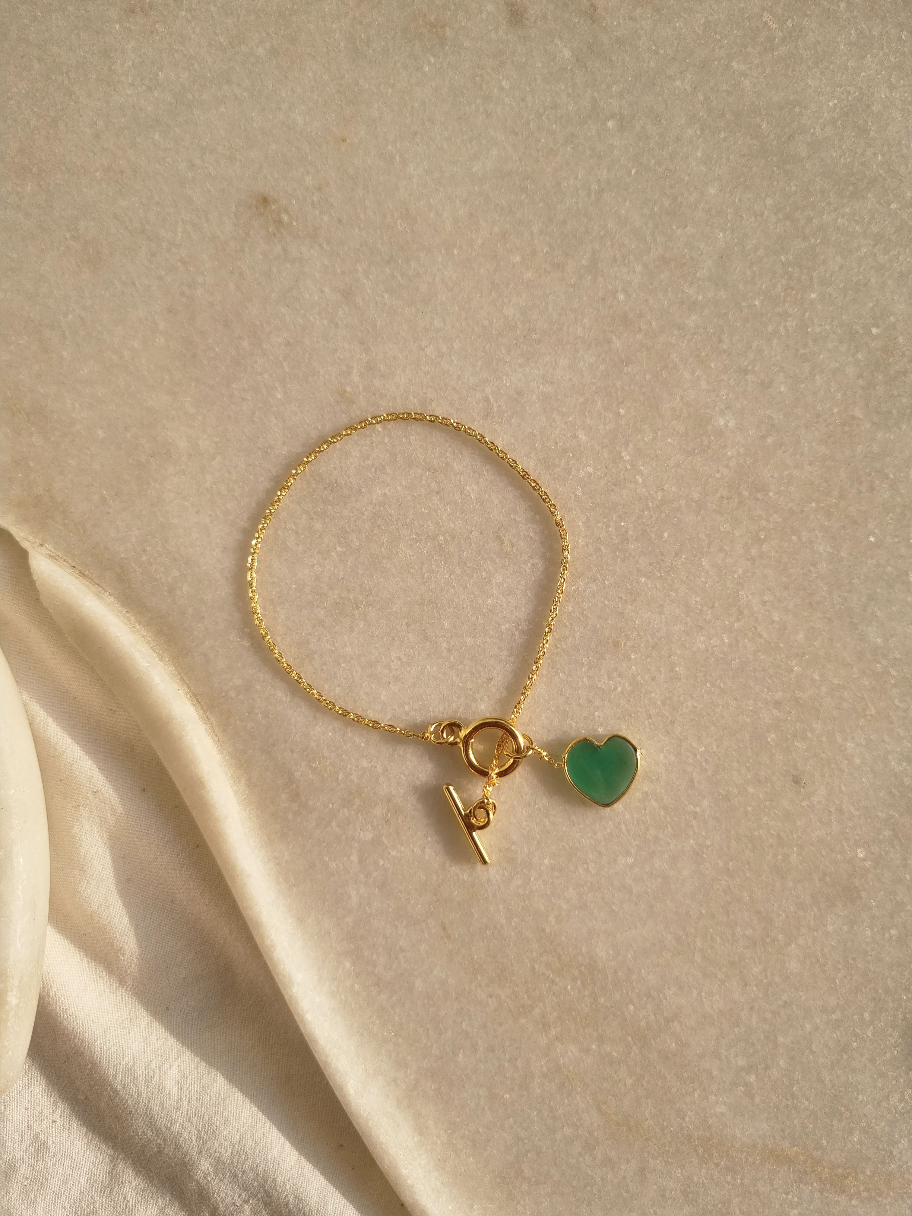 hart- Green Onyx Heart Toggle Bracelet