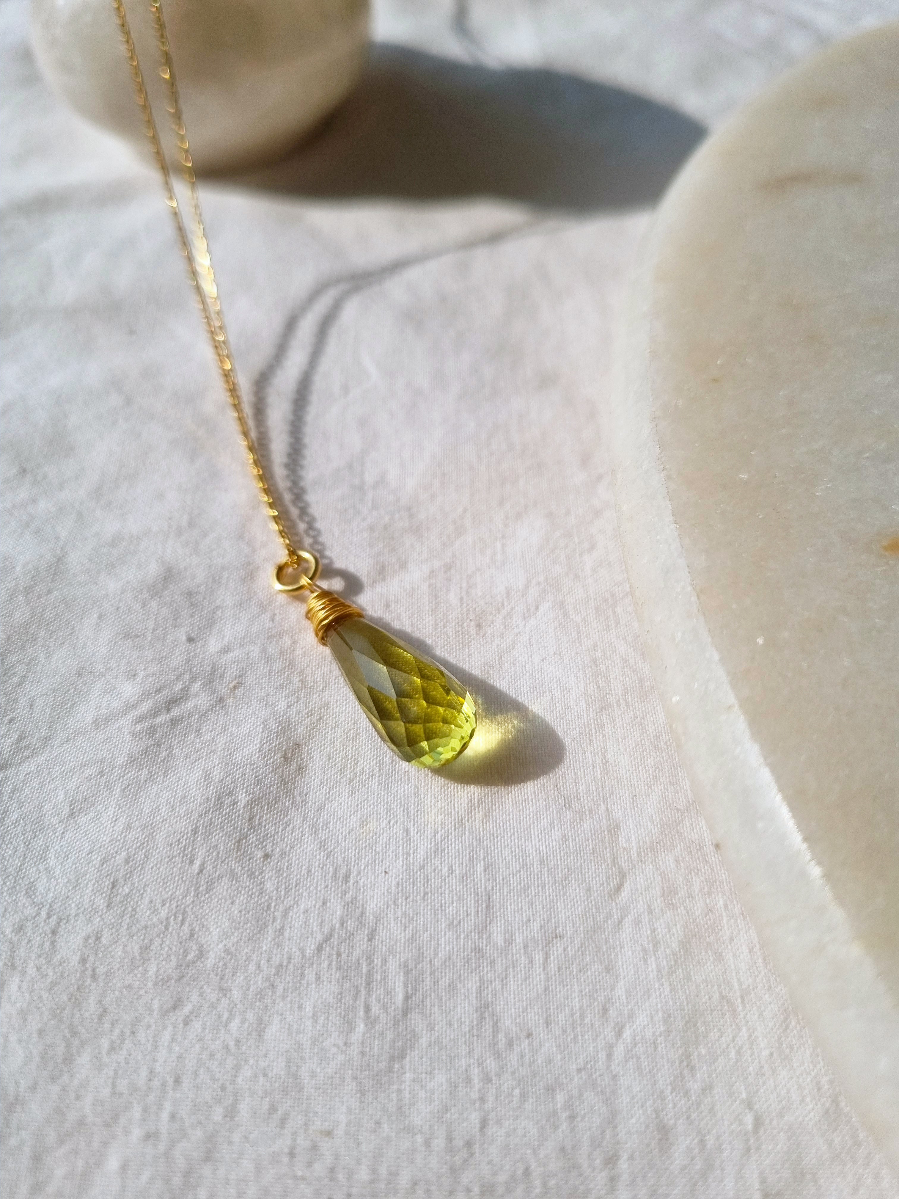 arkar - Lemon Quartz Long Teardrop Pendant