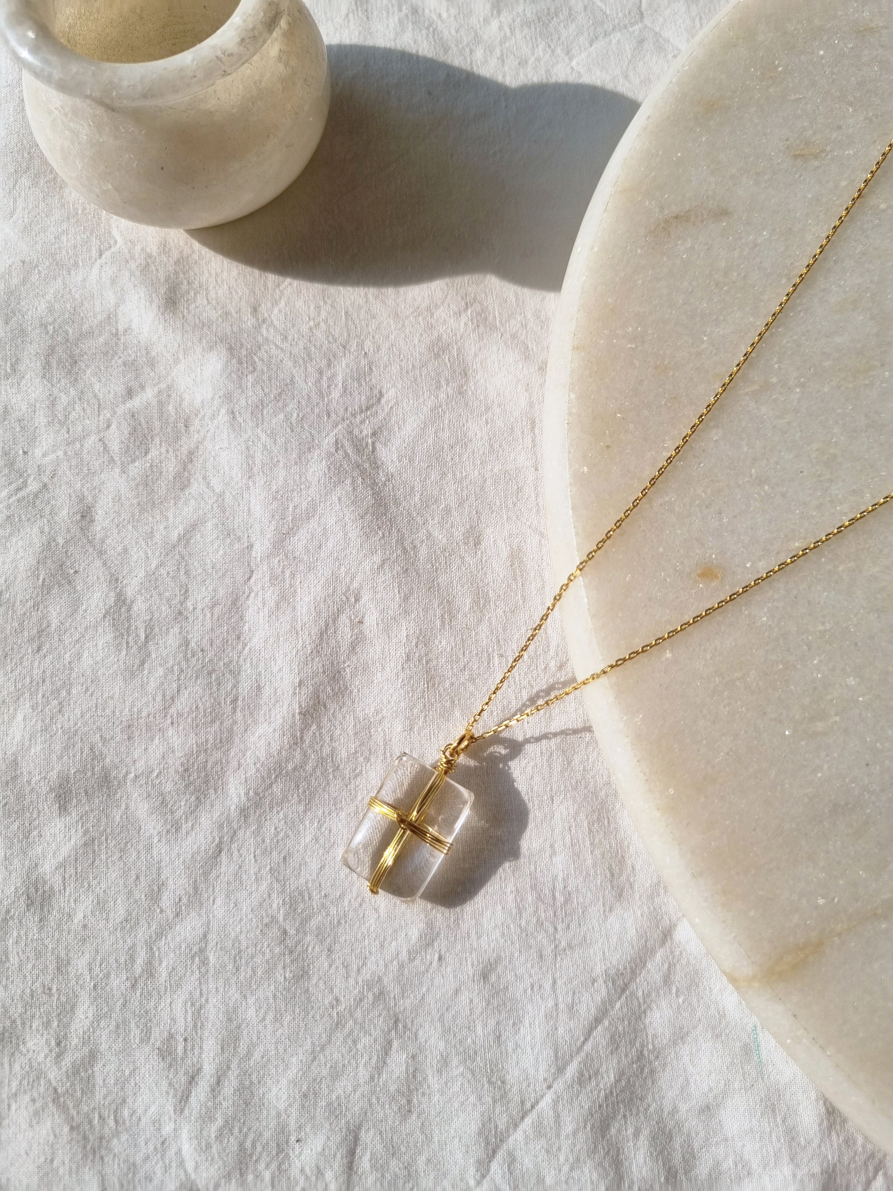 racana - Clear Quartz Rectangle Wrap Pendant