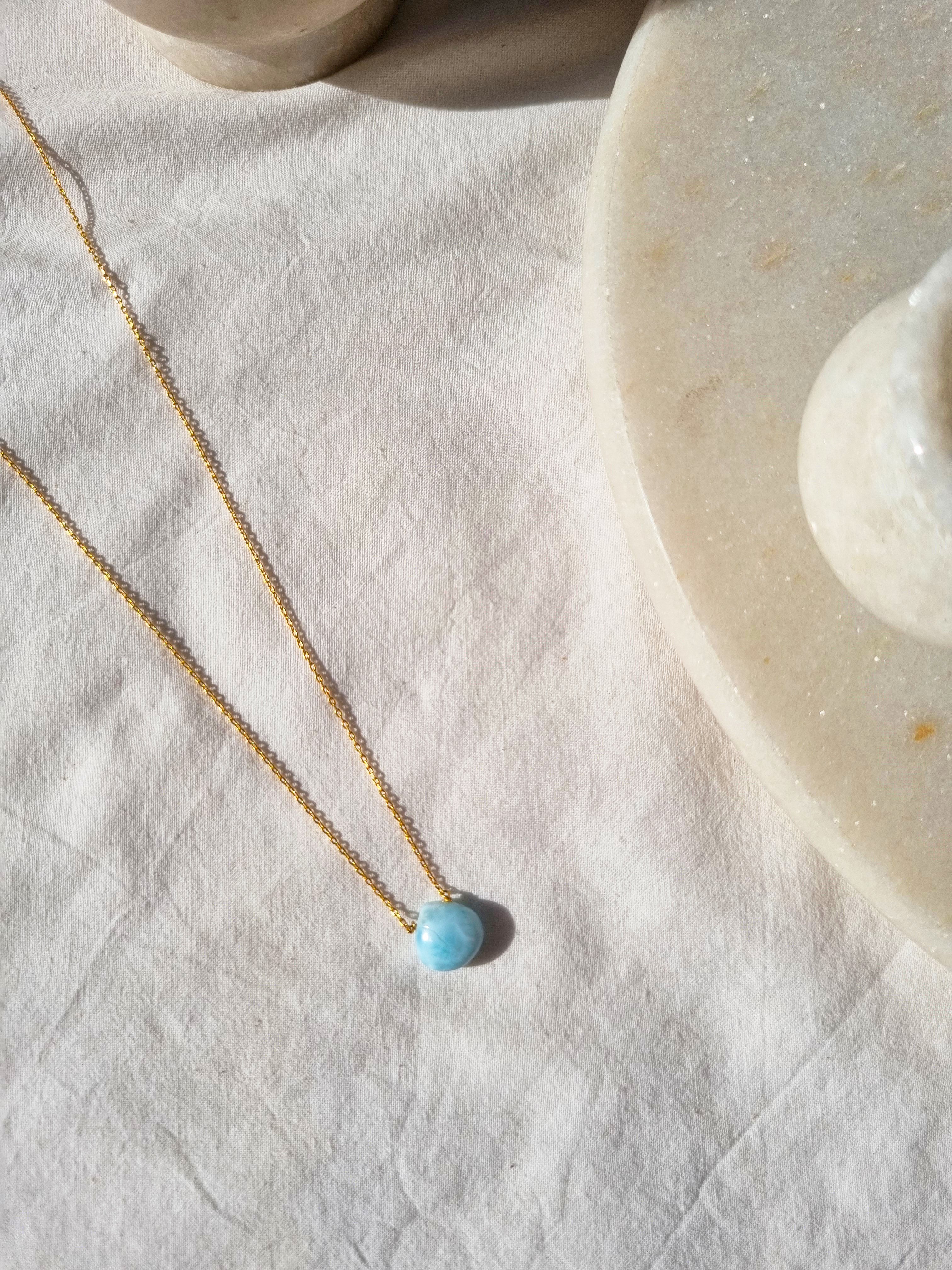 sete - Larimar Heart Shaped Drop Pendant