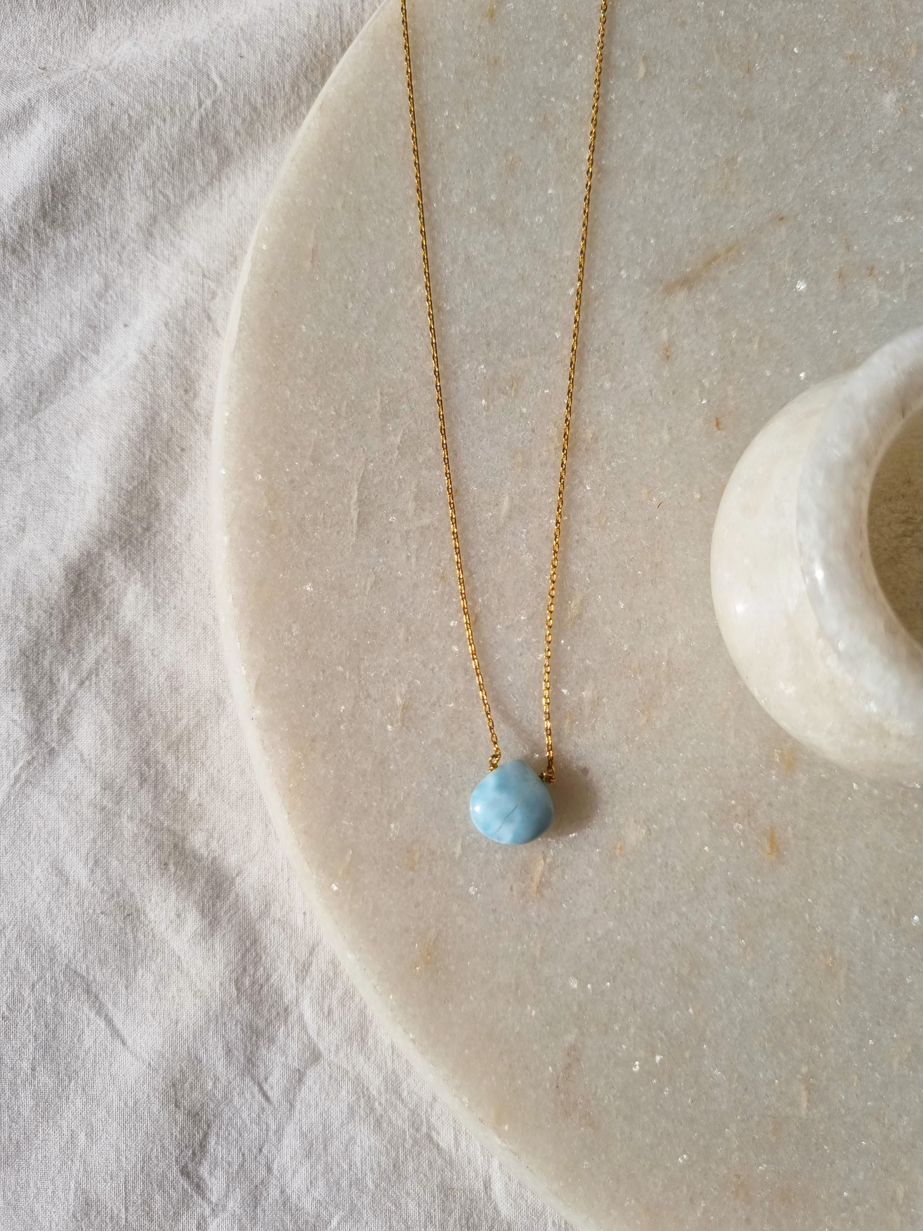 sete - Larimar Heart Shaped Drop Pendant