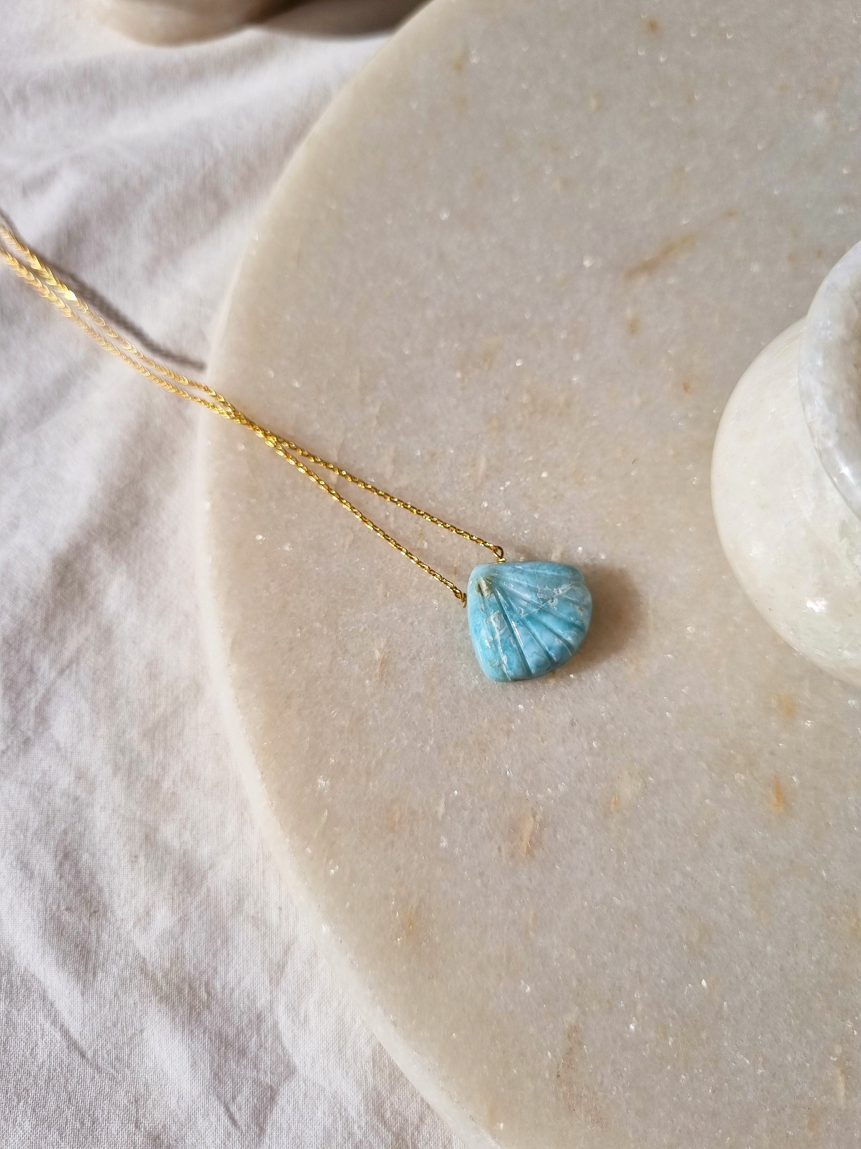 sankha - Larimar Shell Pendant