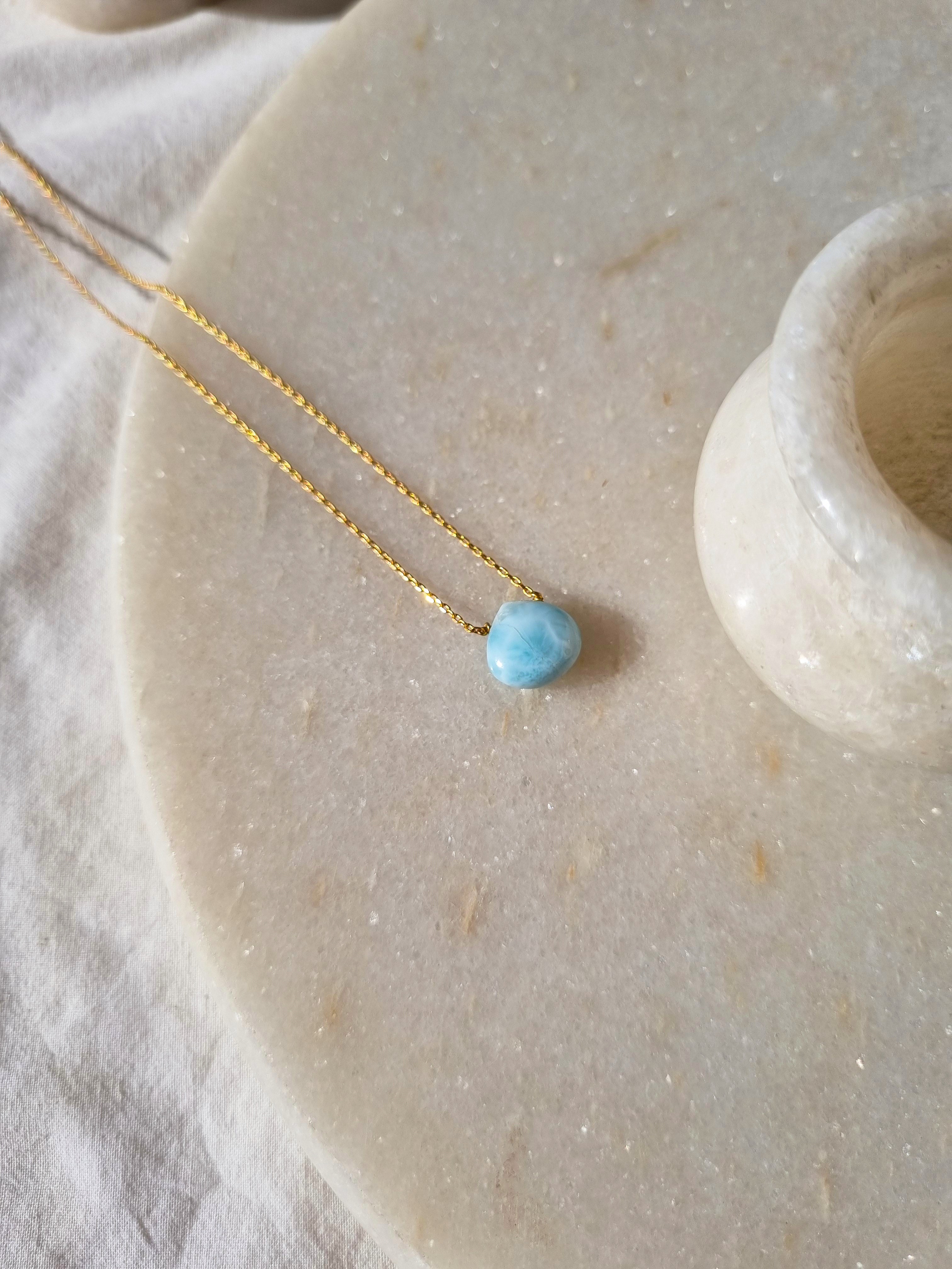 sete - Larimar Heart Shaped Drop Pendant