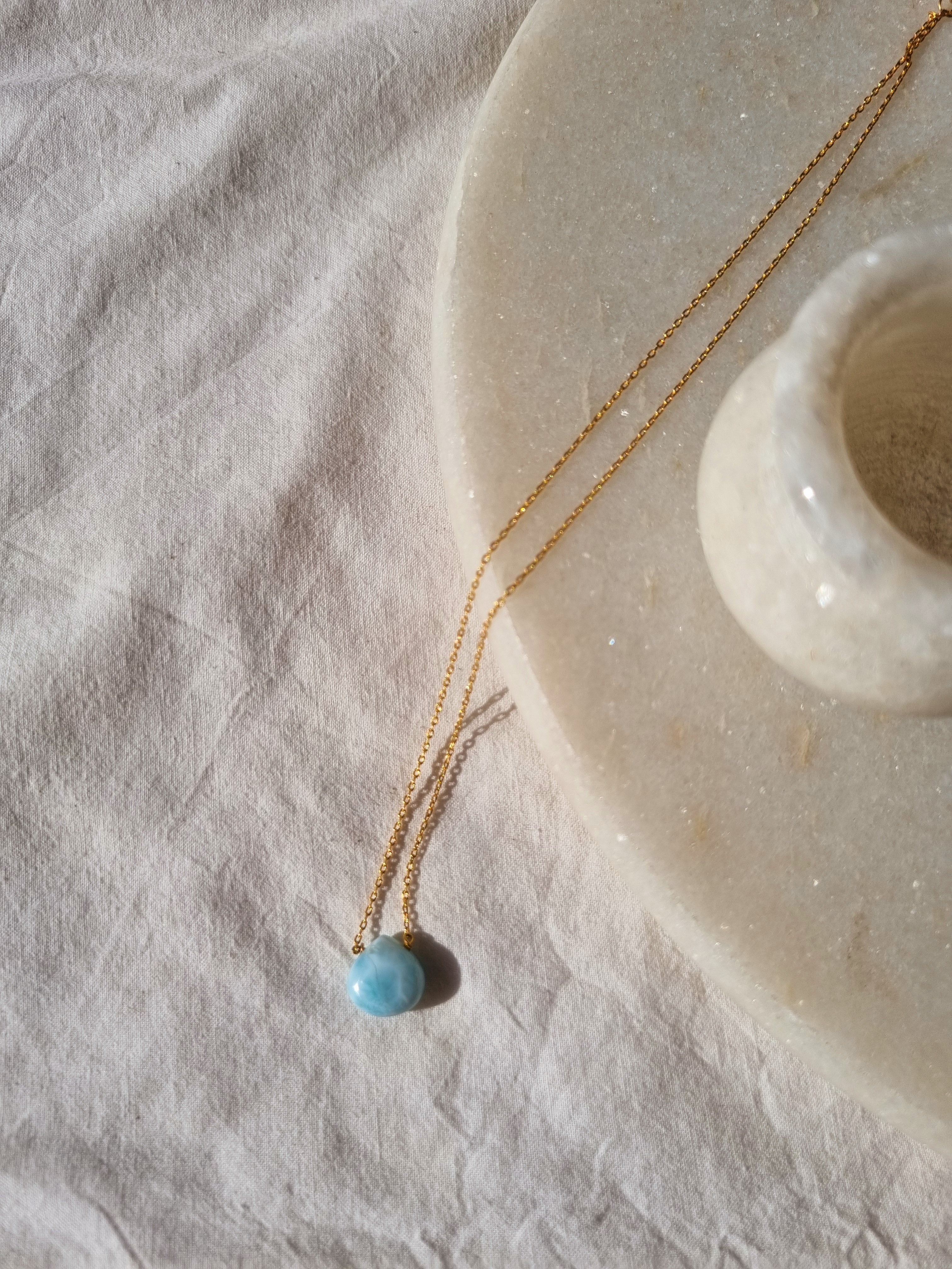 sete - Larimar Heart Shaped Drop Pendant