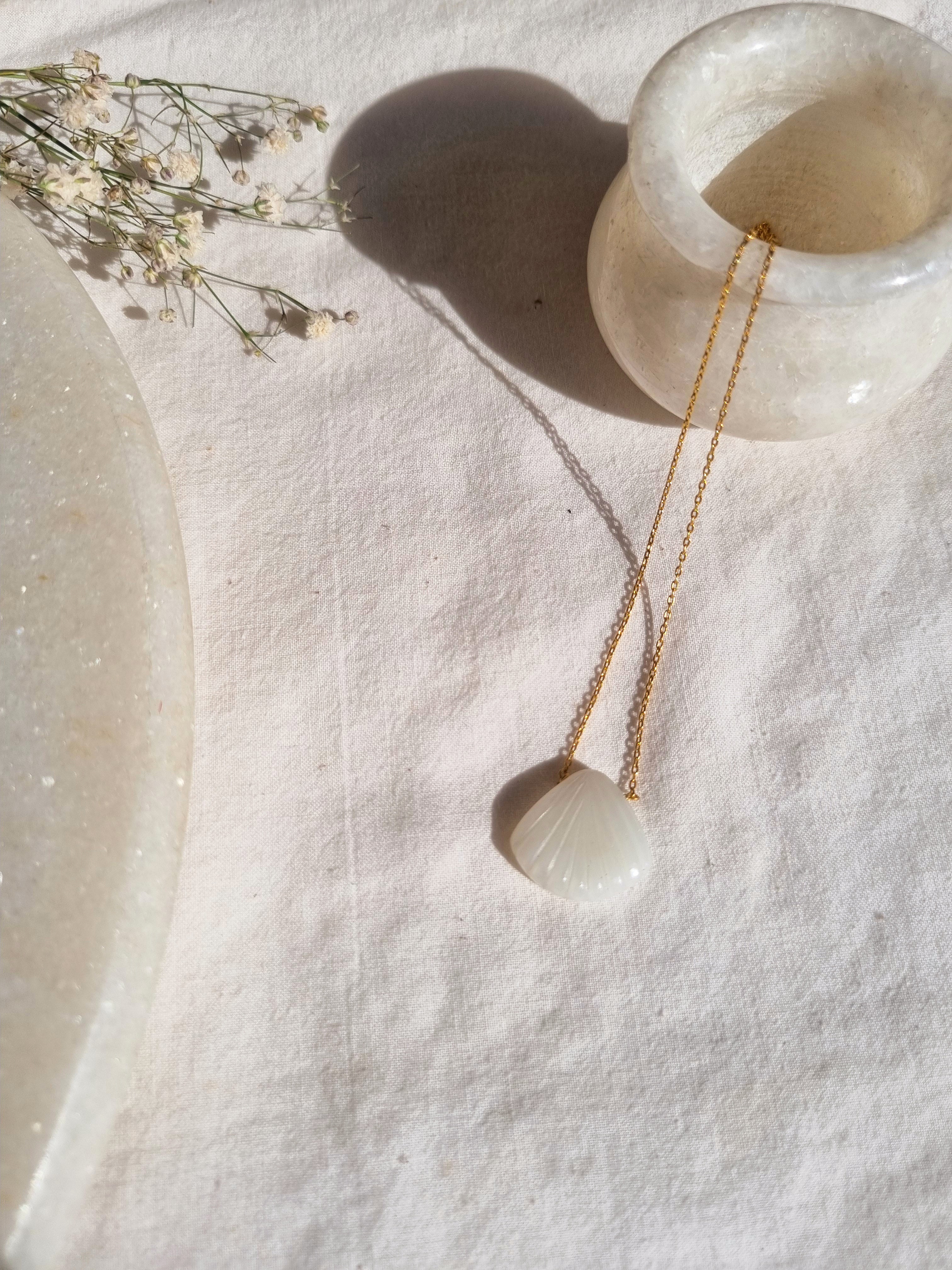 sankha - White Moonstone Shell Pendant