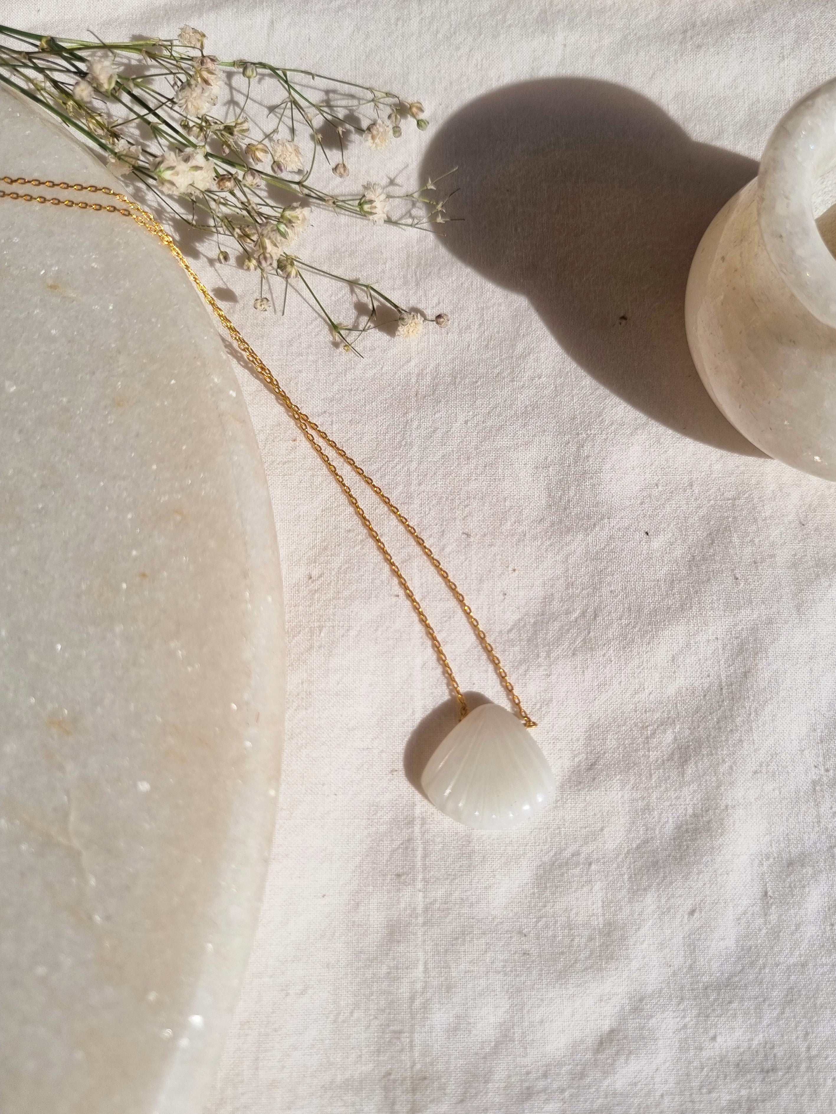 sankha - White Moonstone Shell Pendant