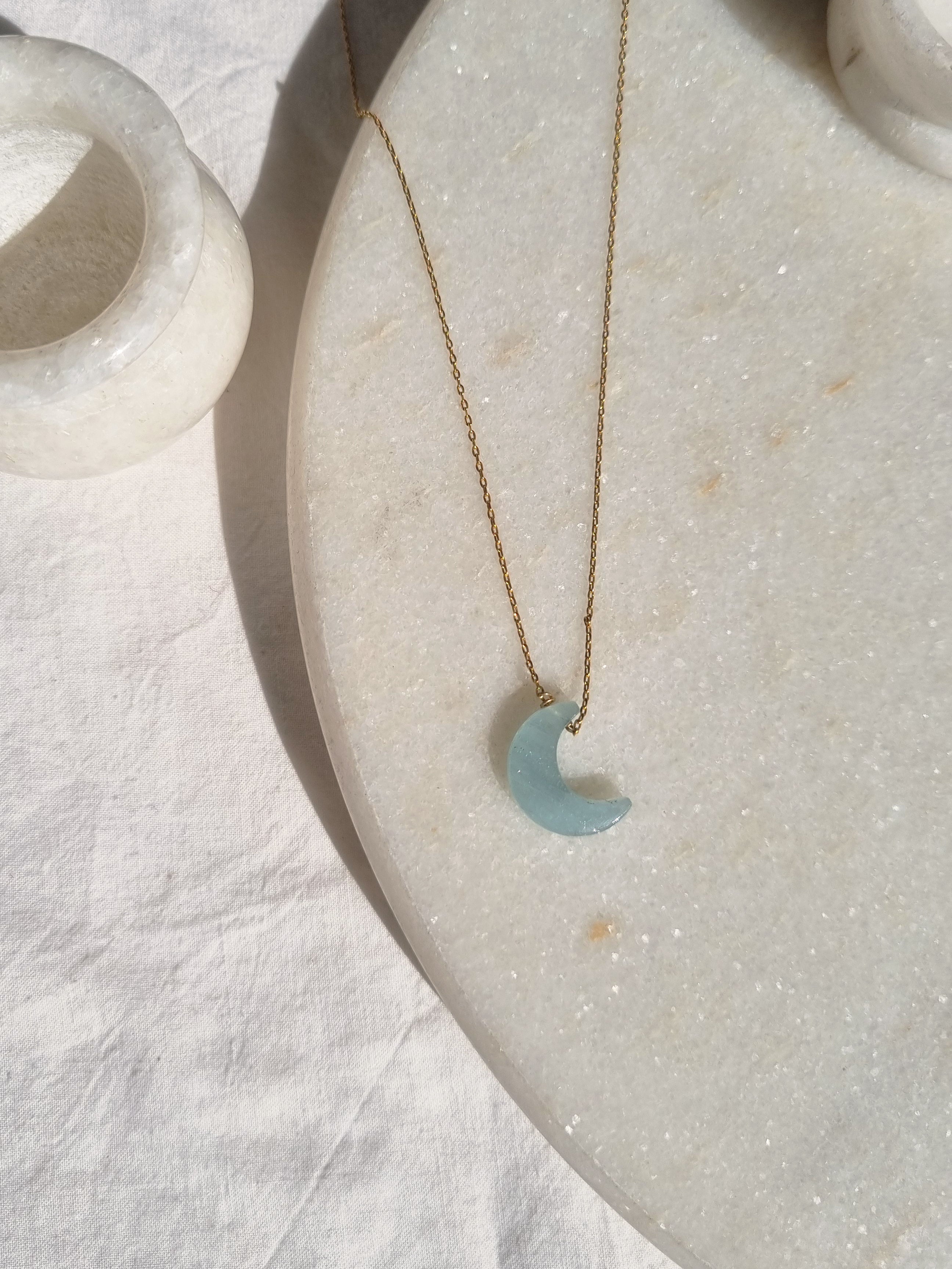 adhva - Aquamarine Luna Pendant