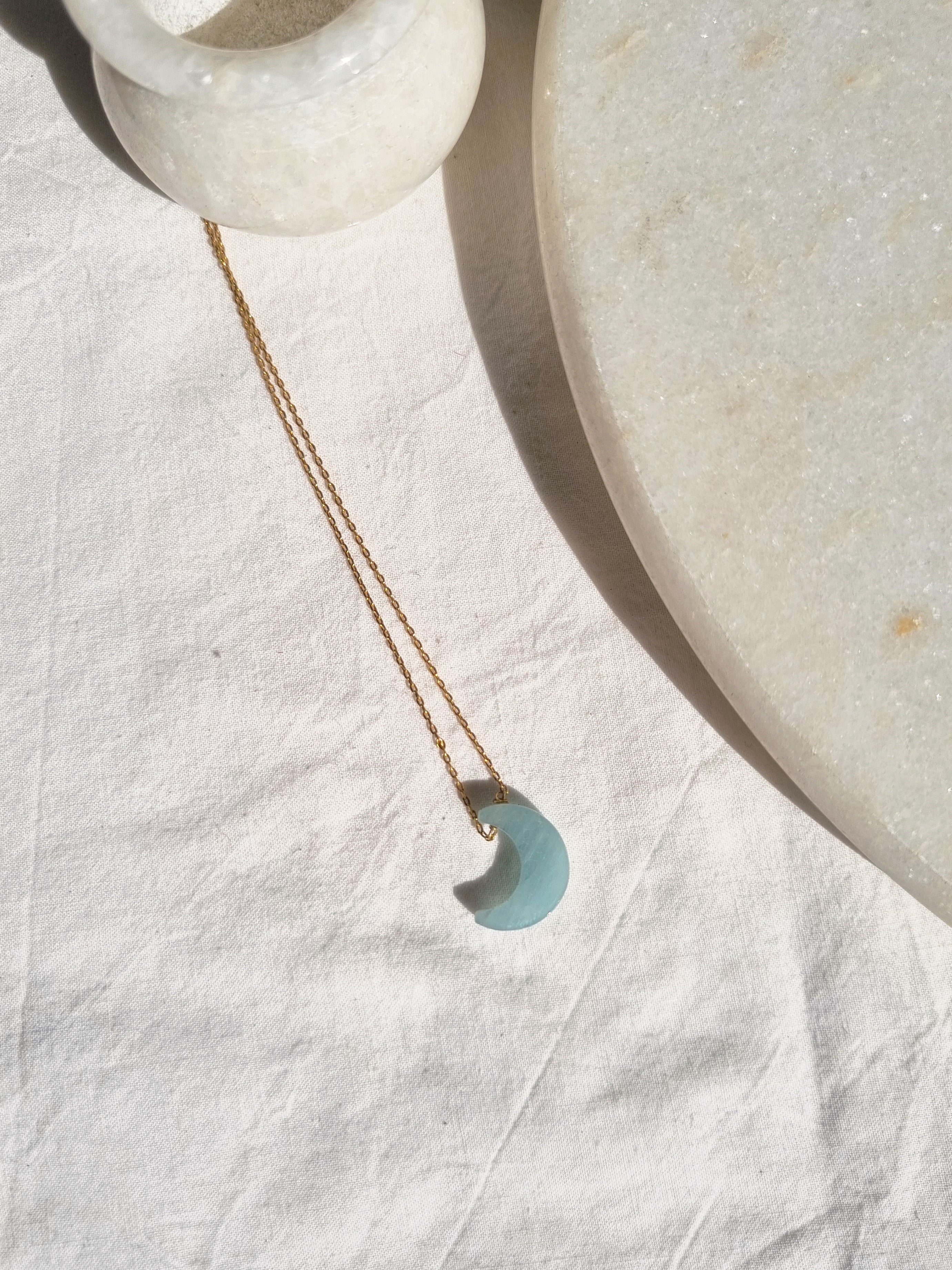 adhva - Aquamarine Luna Pendant