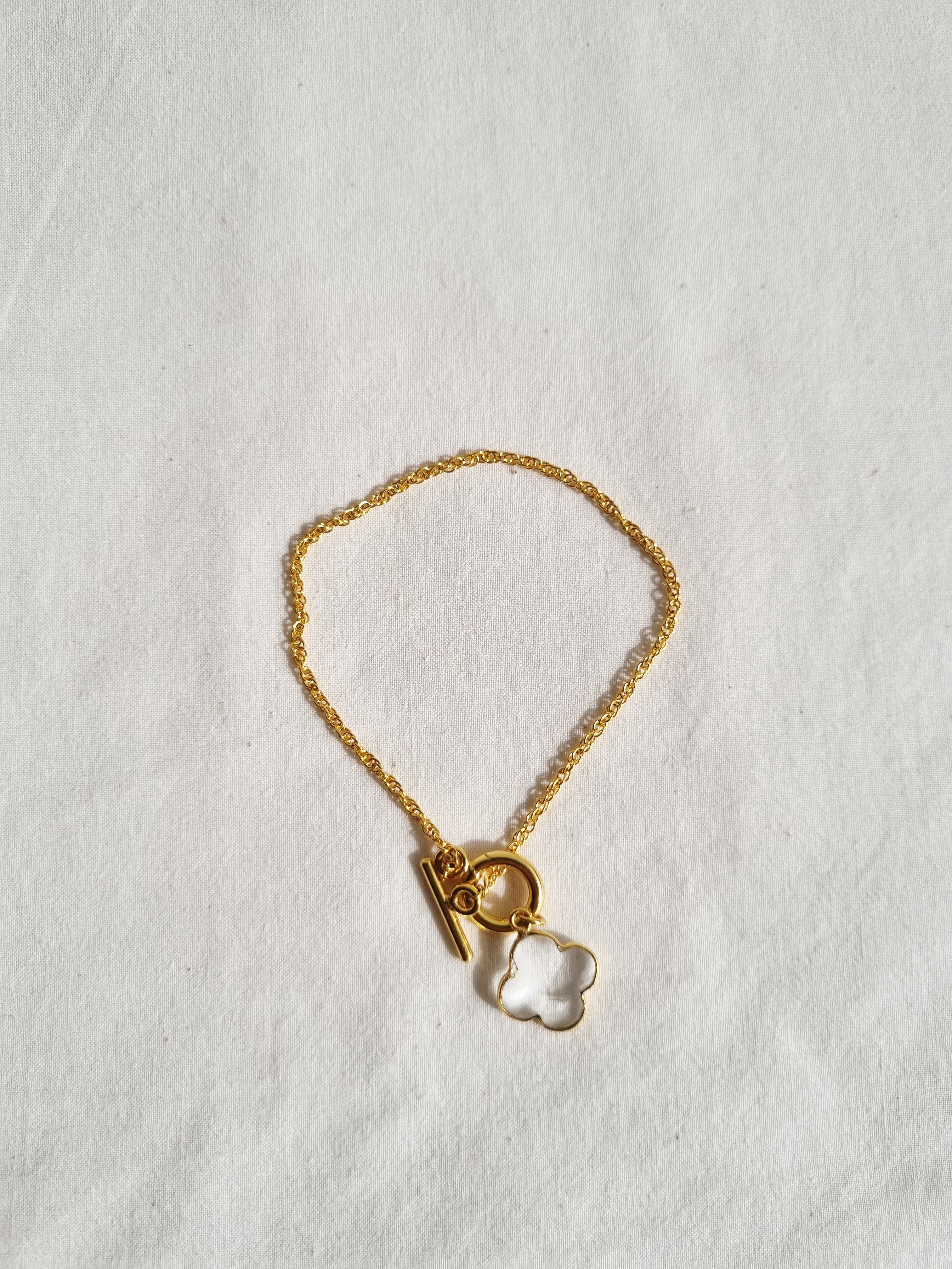 kasana- Clear Quartz Clover Toggle Bracelet