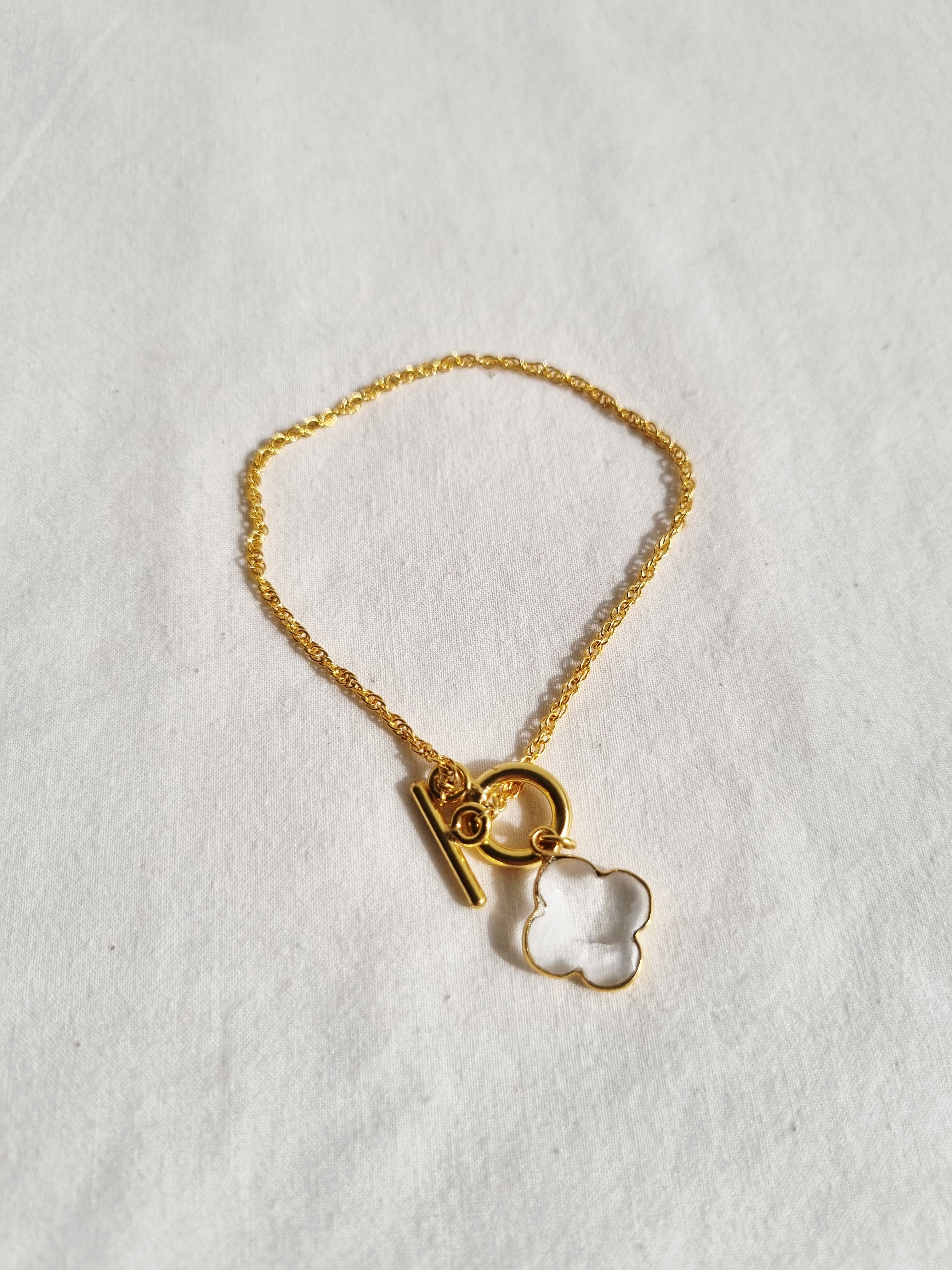 kasana- Clear Quartz Clover Toggle Bracelet