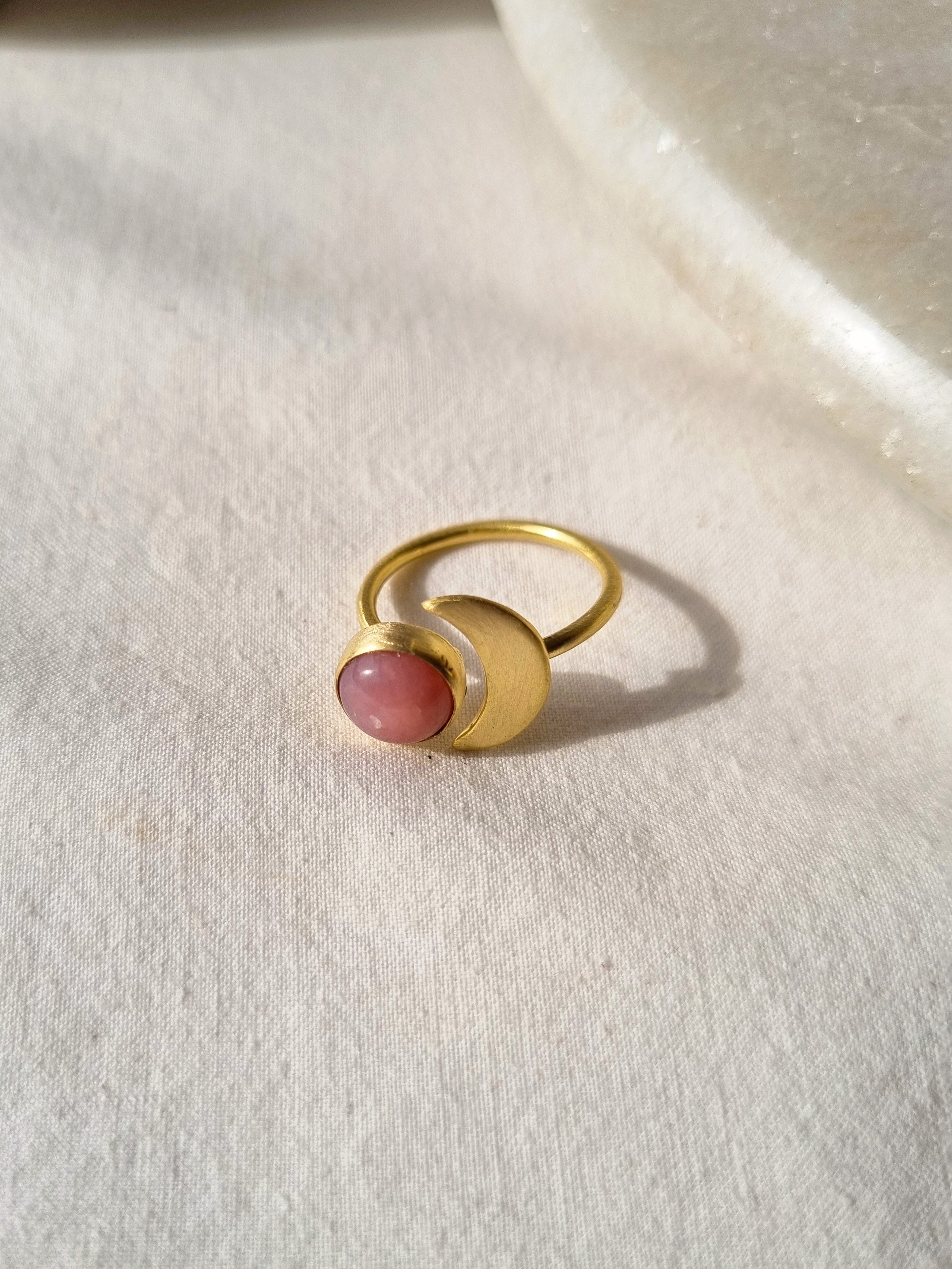 ika - Pink Opal Sun n Moon Ring