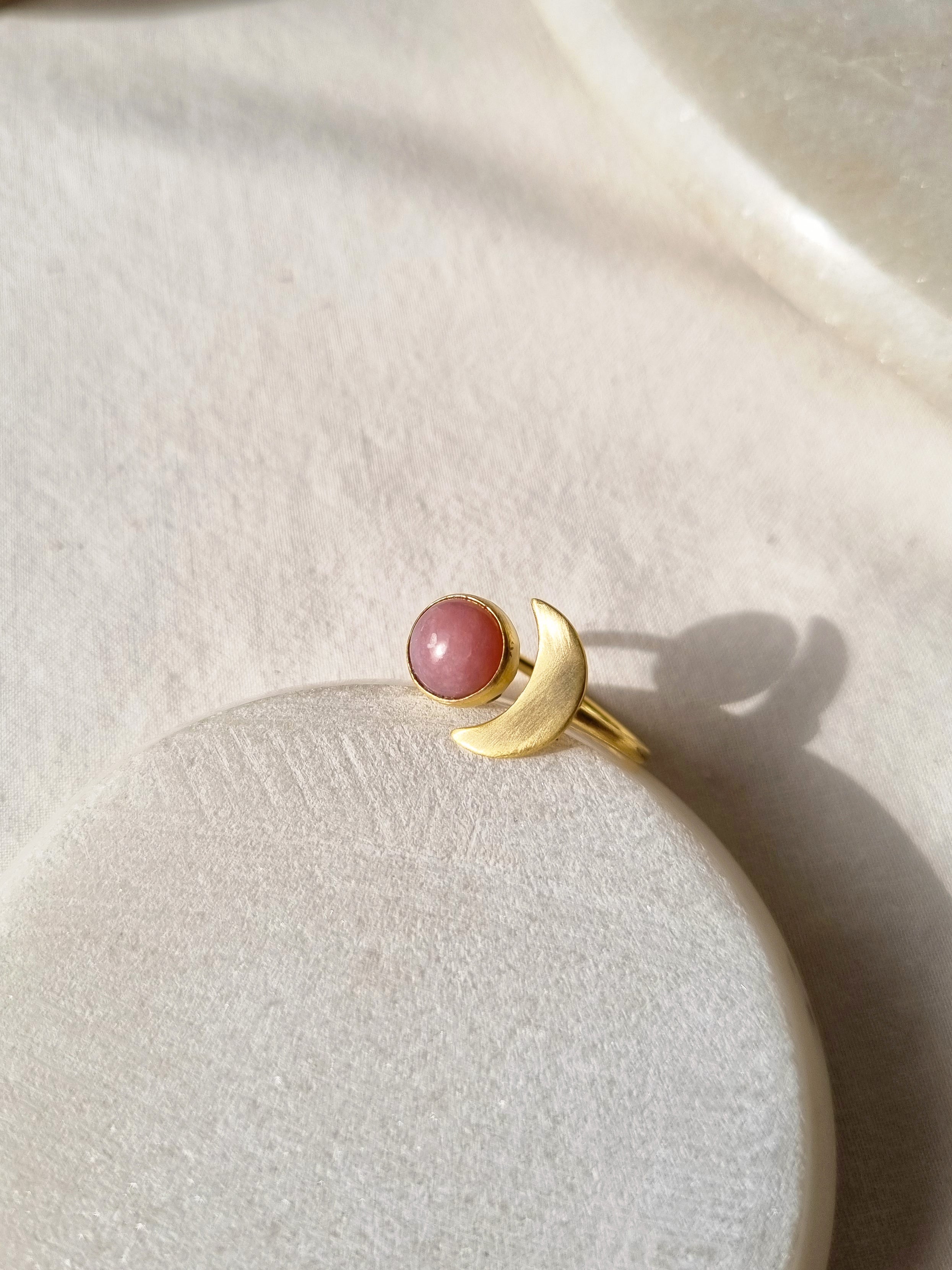 ika - Pink Opal Sun n Moon Ring