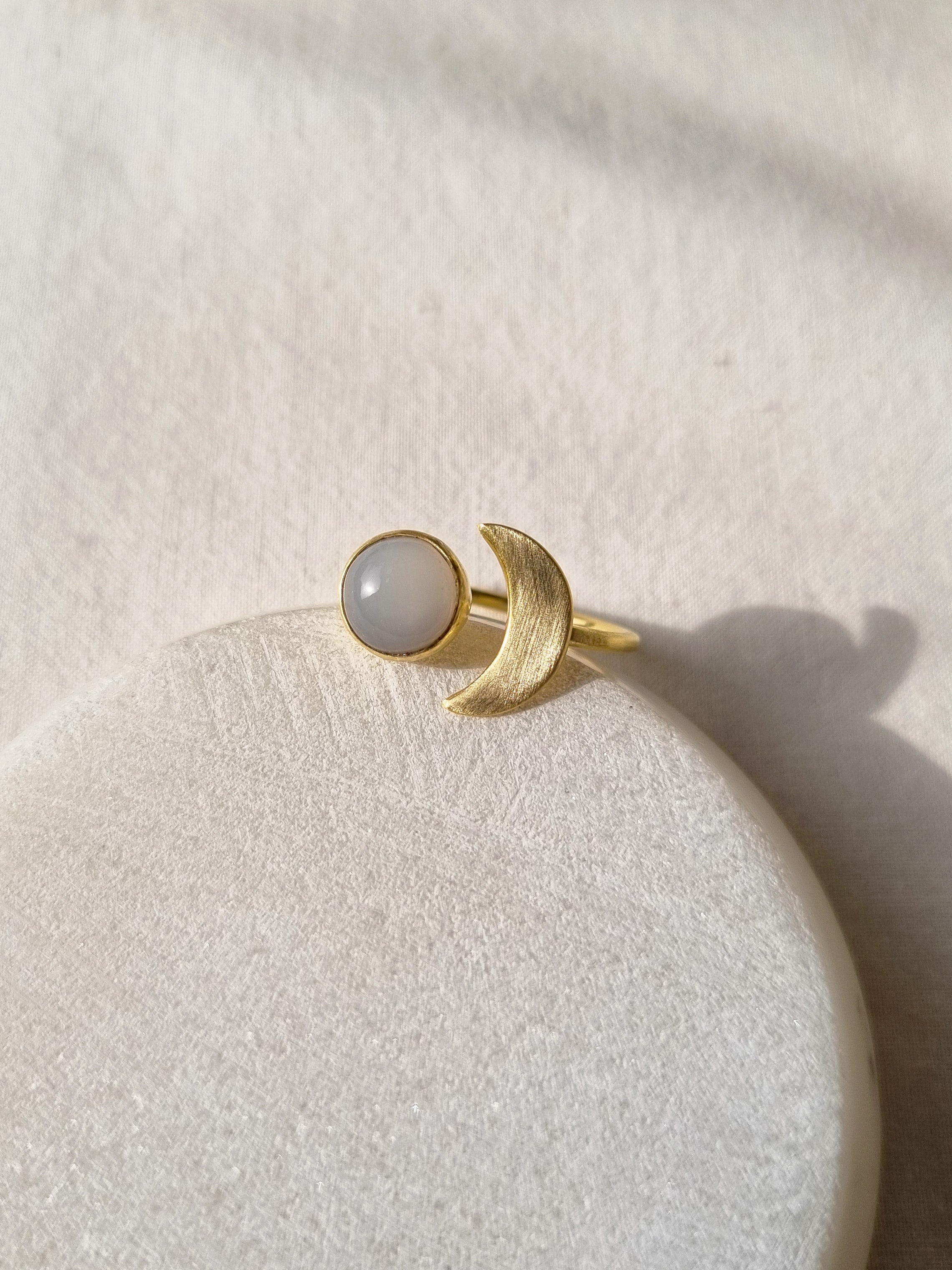 ika - White Moonstone Sun n Moon Ring