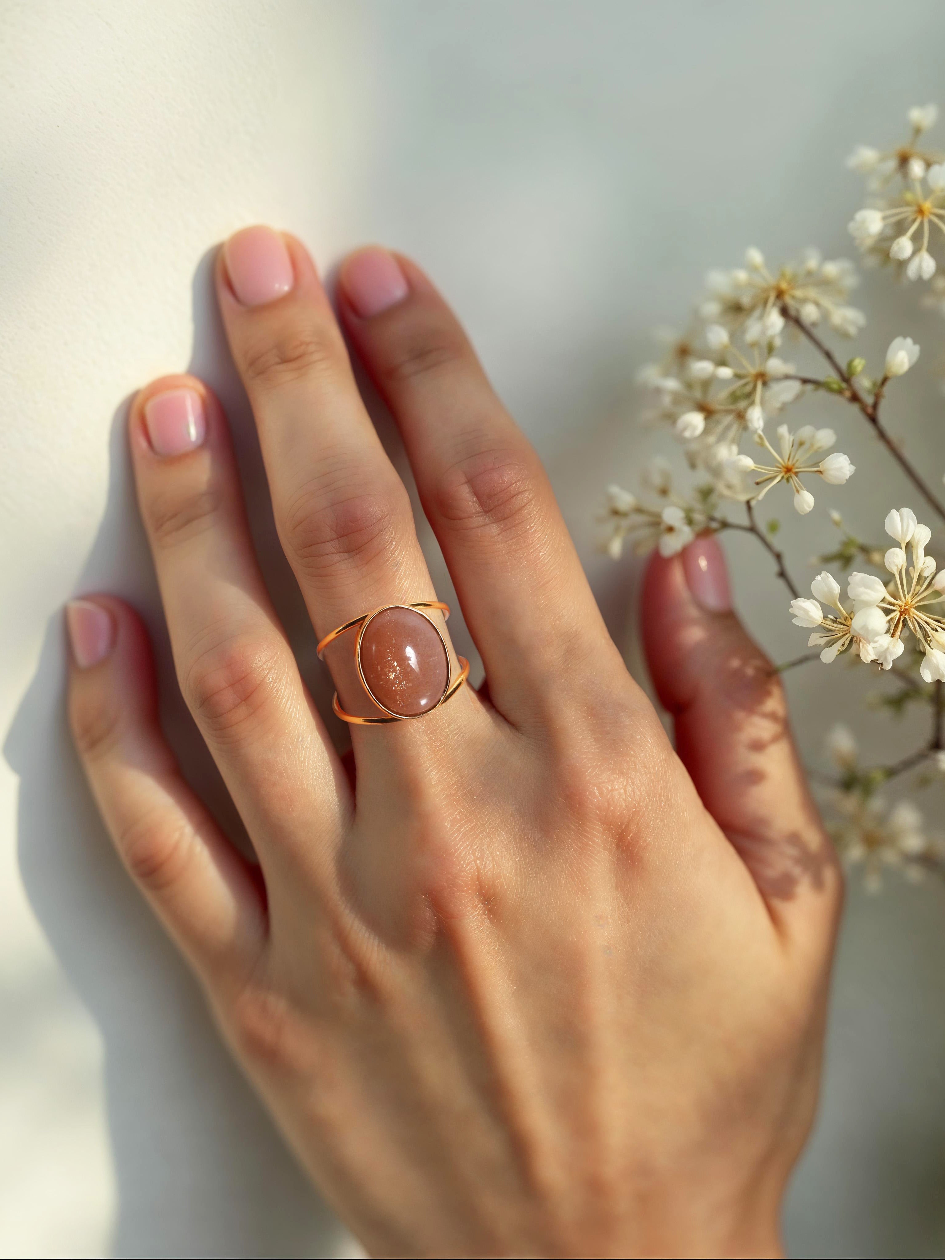 Olivia Ring - Peach Moonstone