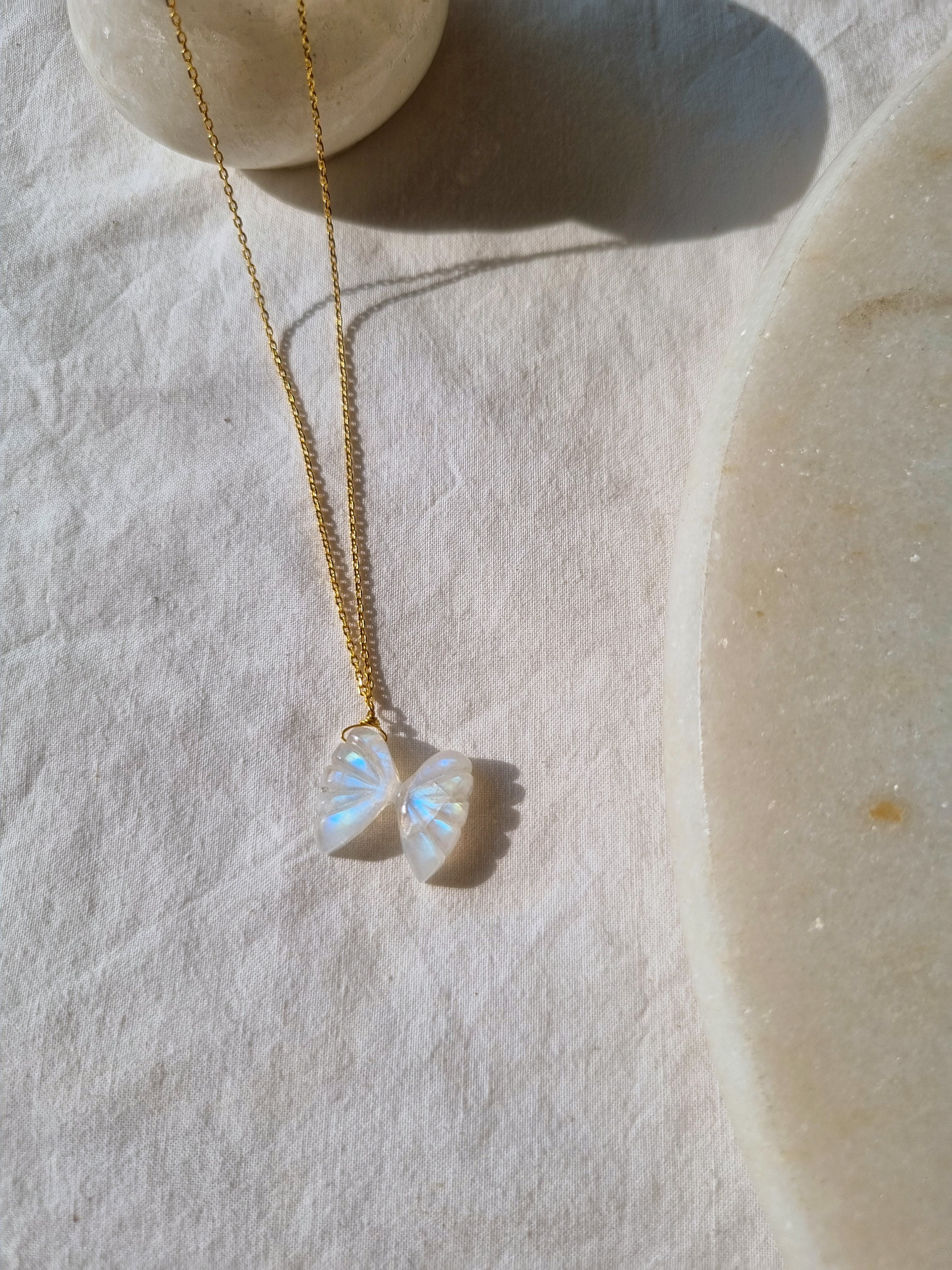 avah - Rainbow Moonstone Butterfly Pendant