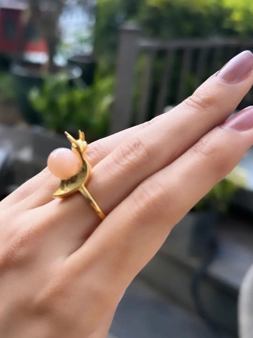 snail - Peach Moonstone Ring