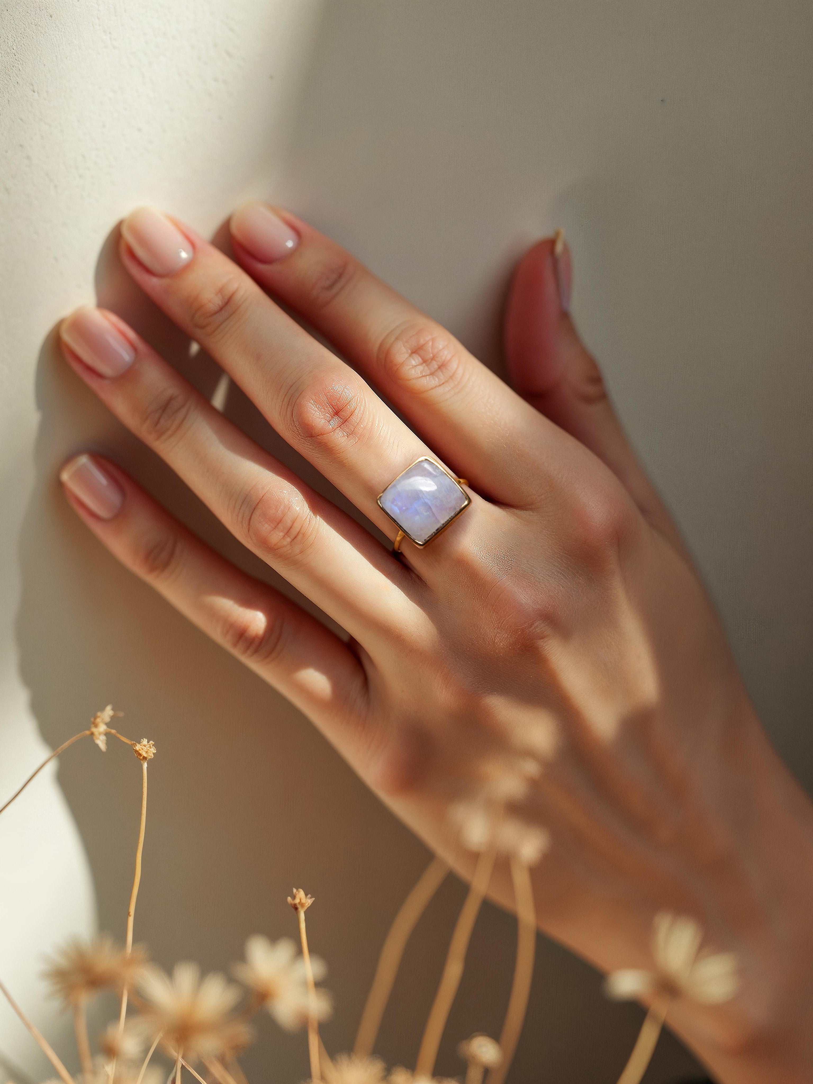 vasa - Rainbow Moonstone Helix Ring