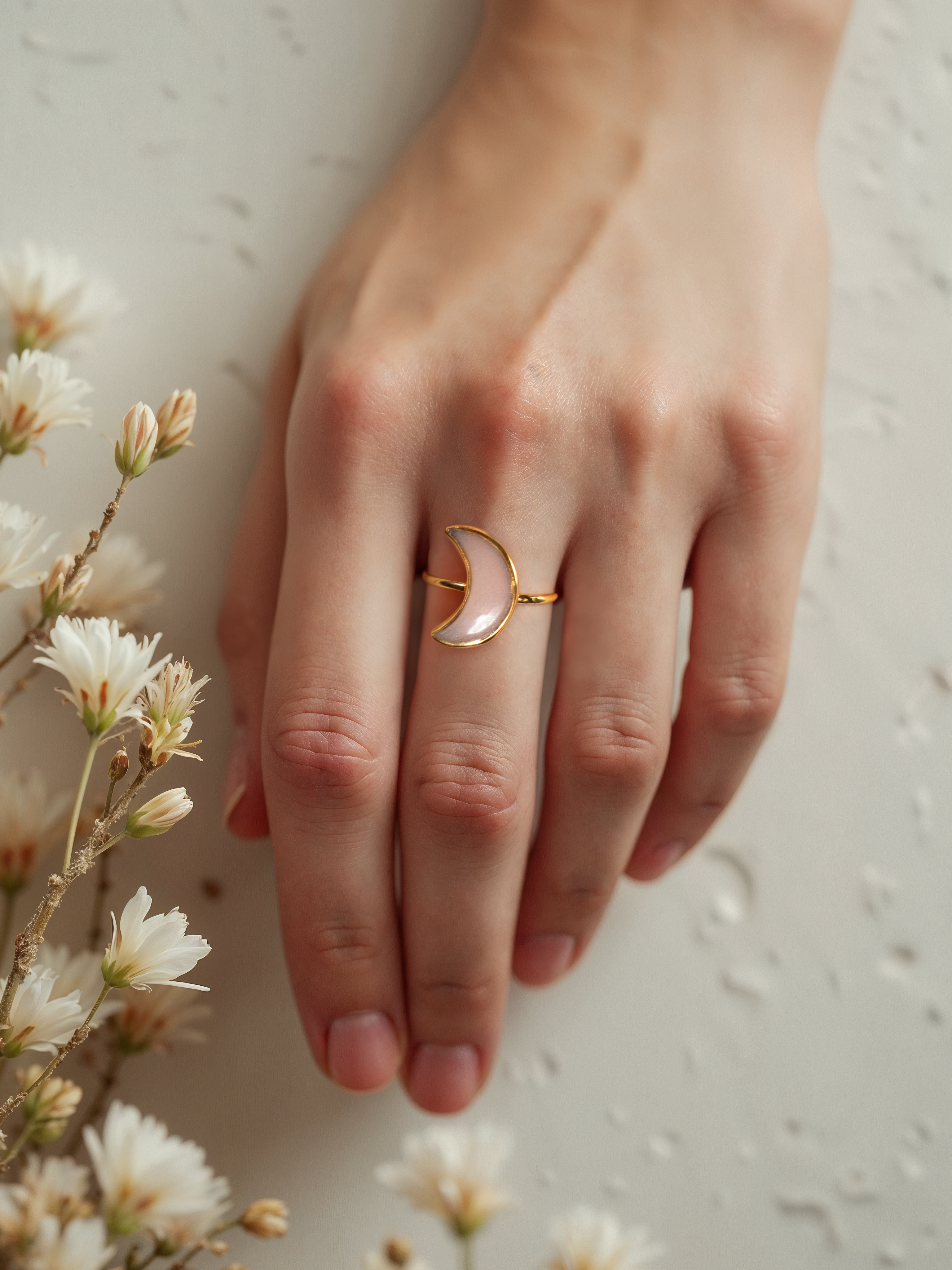 chandra - Peach Moonstone Luna Ring