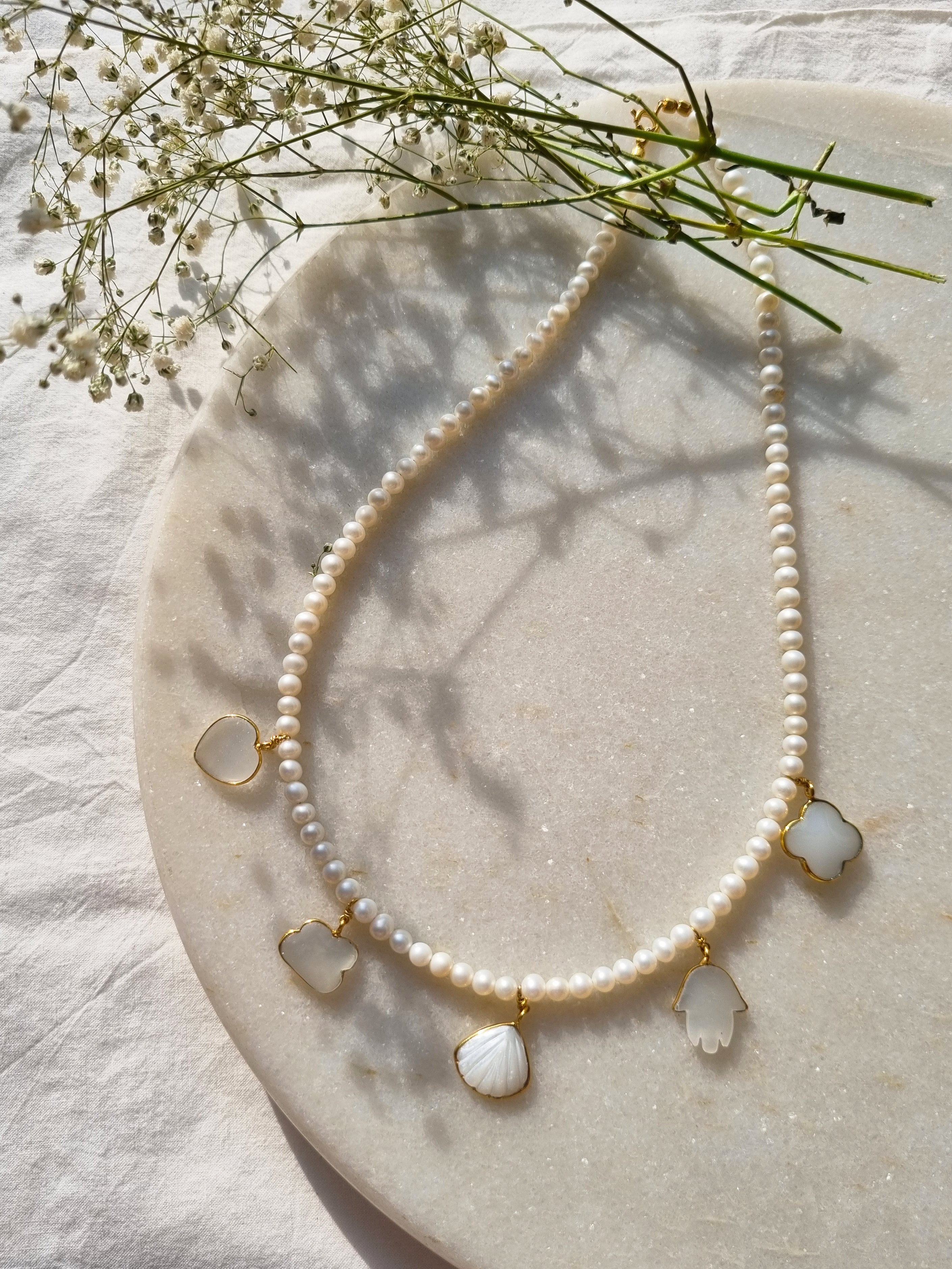 yasa - Pearl Baati Choker Moonstone Charms