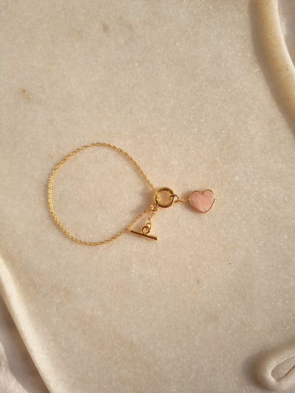 haṛ́t - Pink Opal Heart Toggle Bracelet
