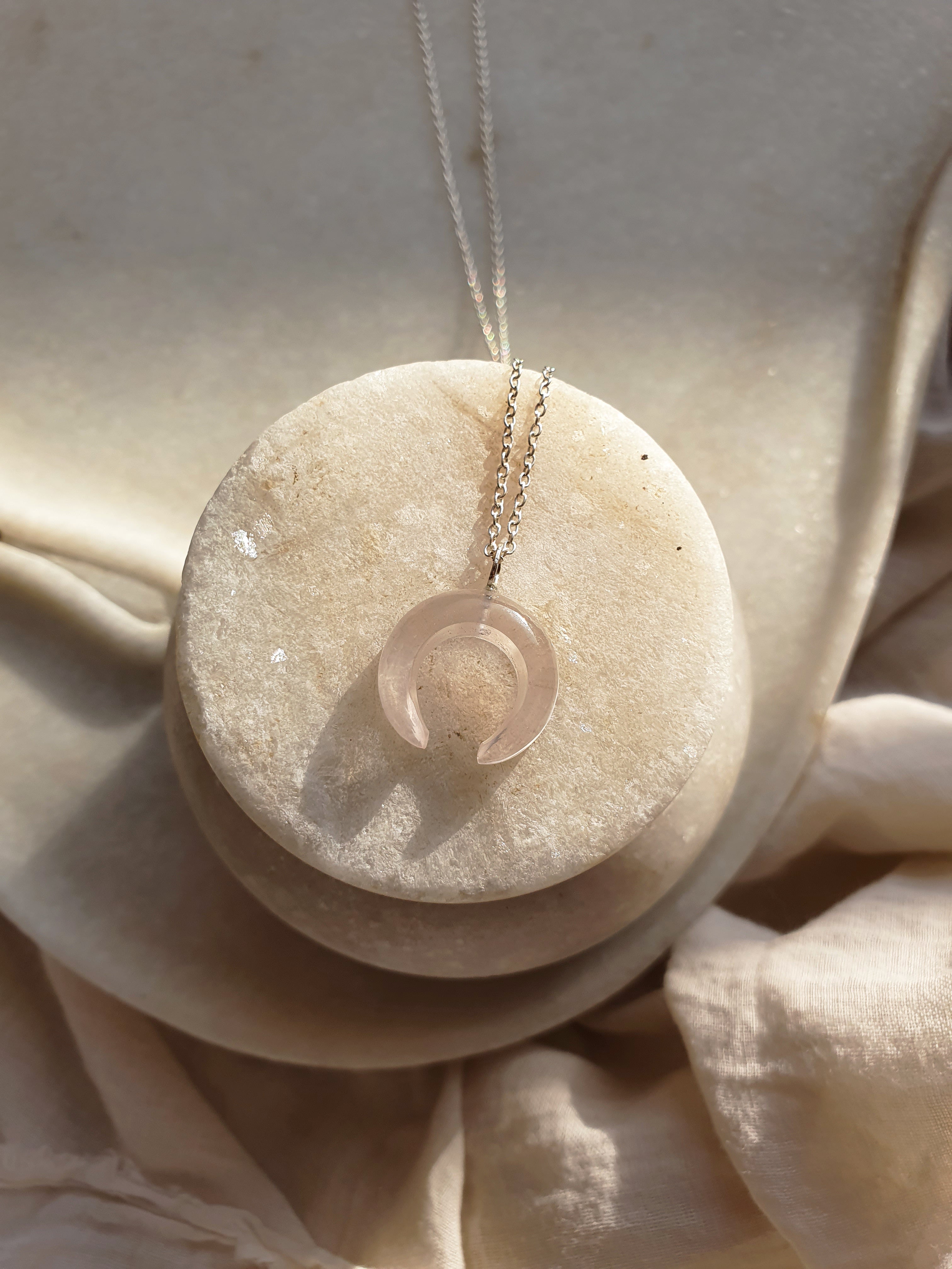 koka - Rose Quartz Crescent Pendant