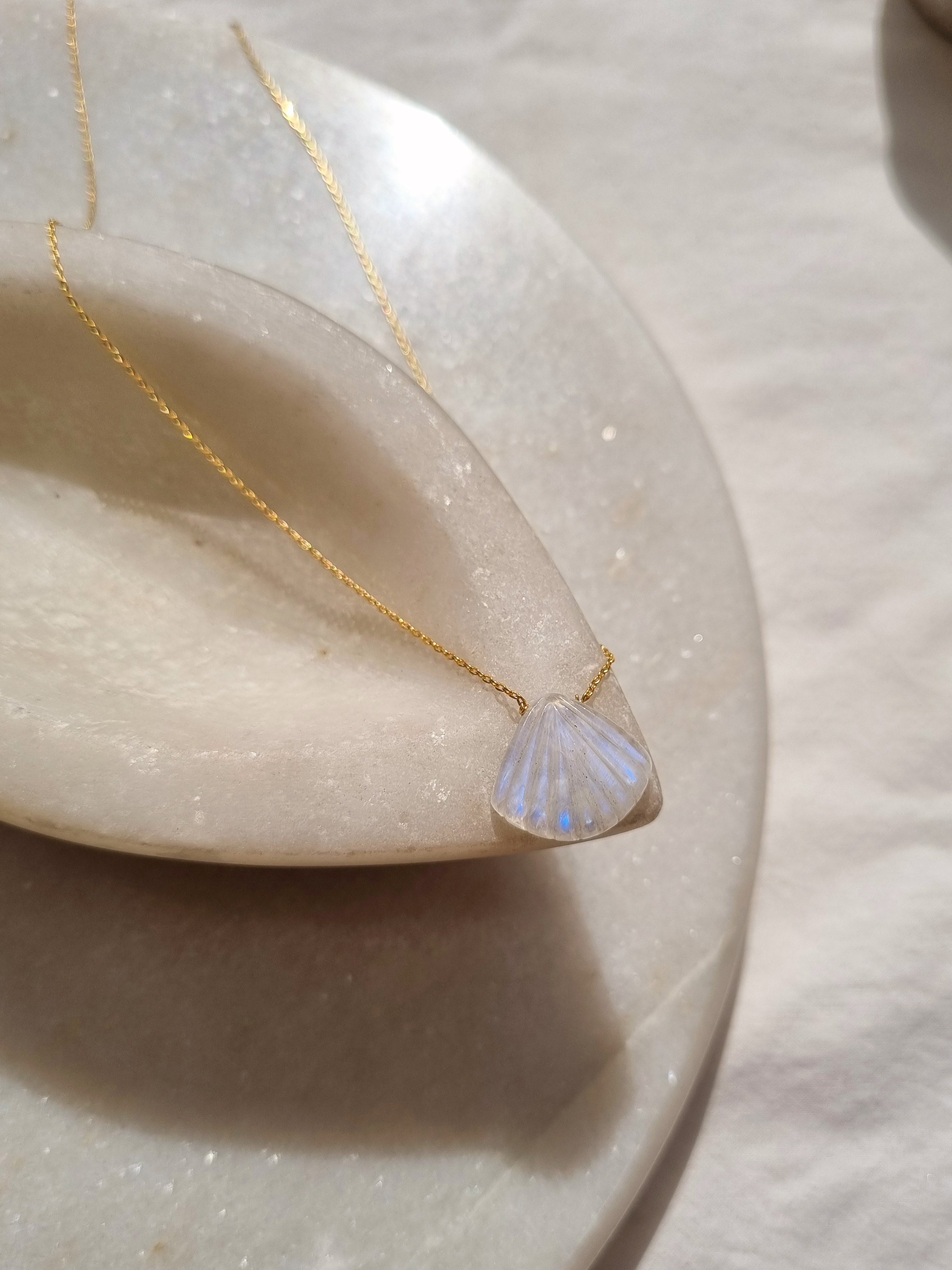 sankha - Rainbow Moonstone Shell Pendant