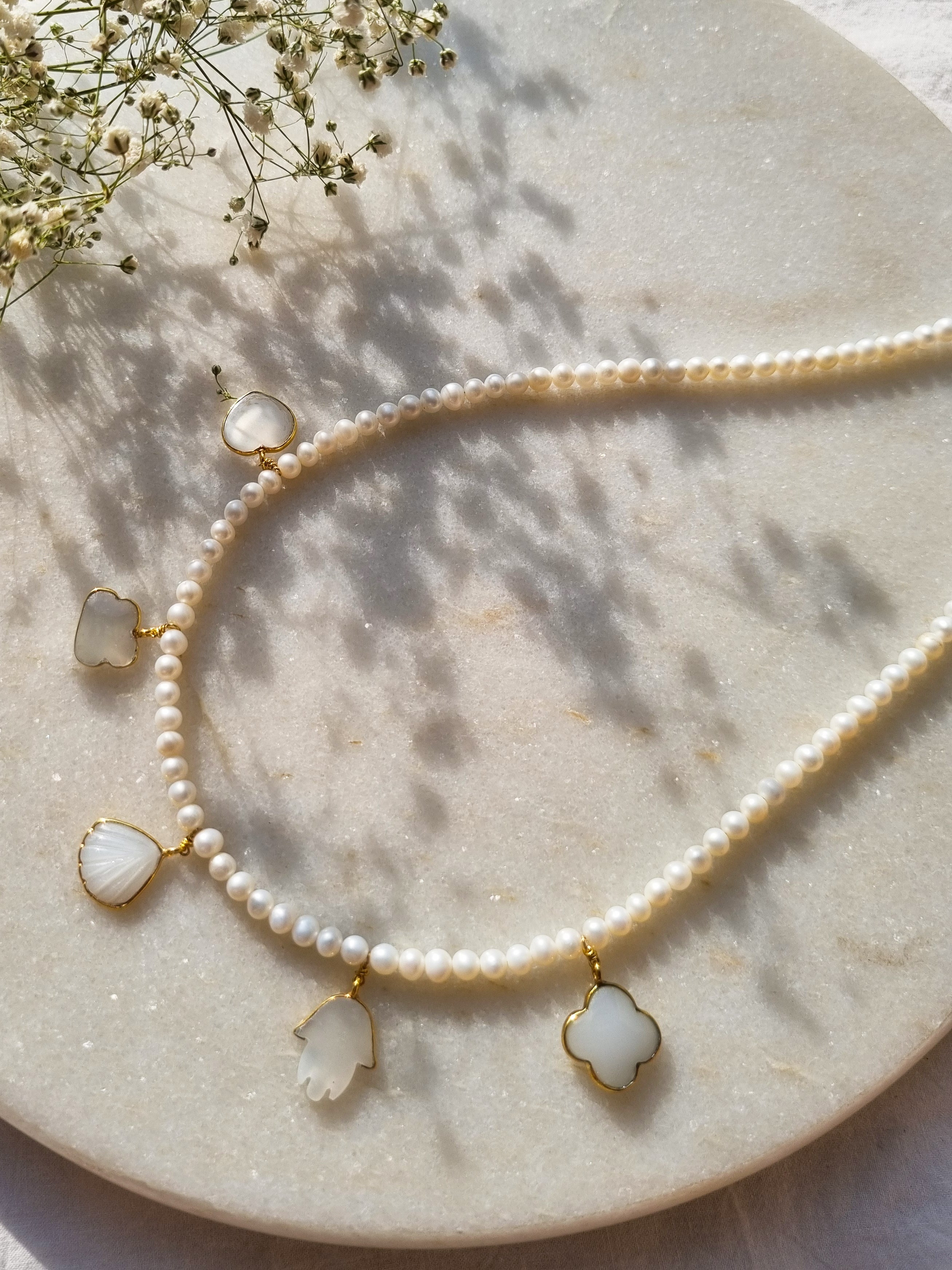 yasa - Pearl Baati Choker Moonstone Charms