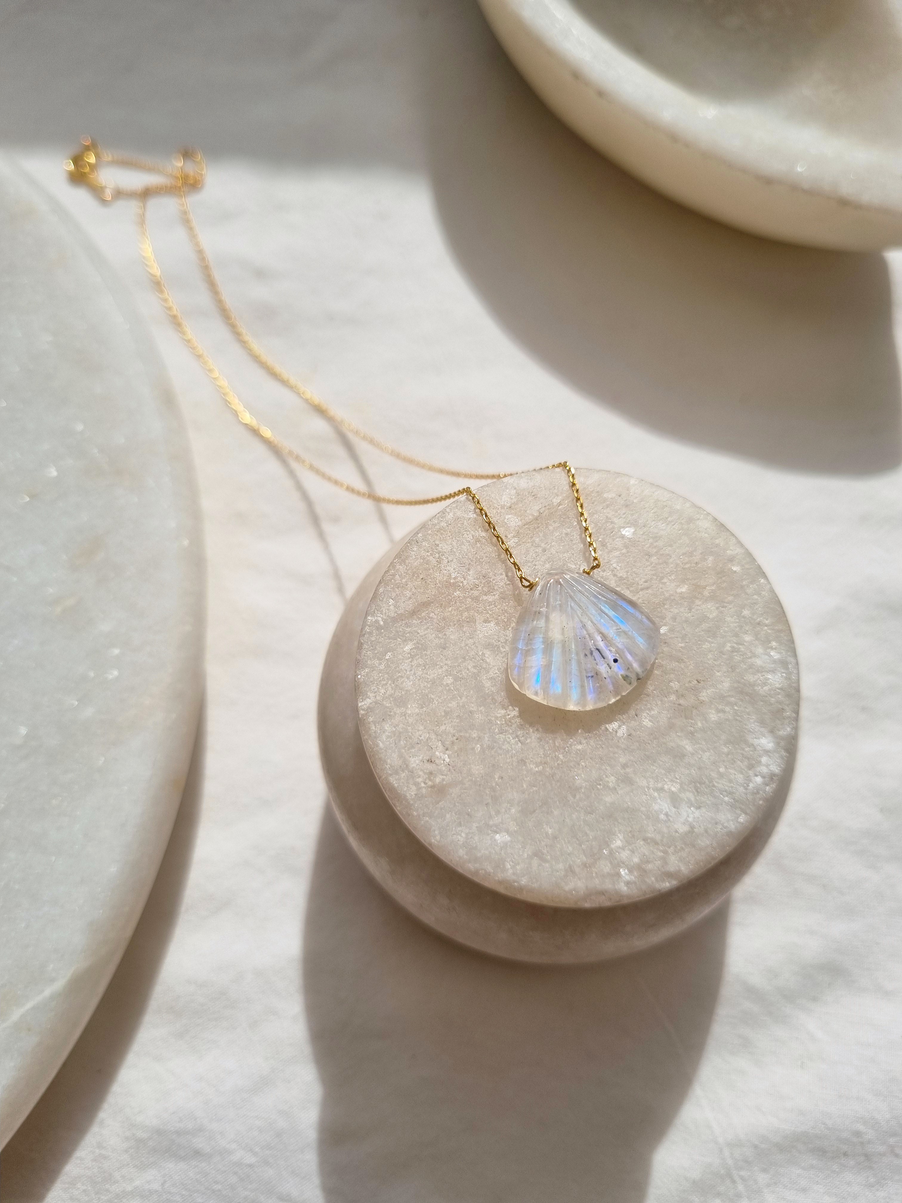 sankha - Rainbow Moonstone Shell Pendant