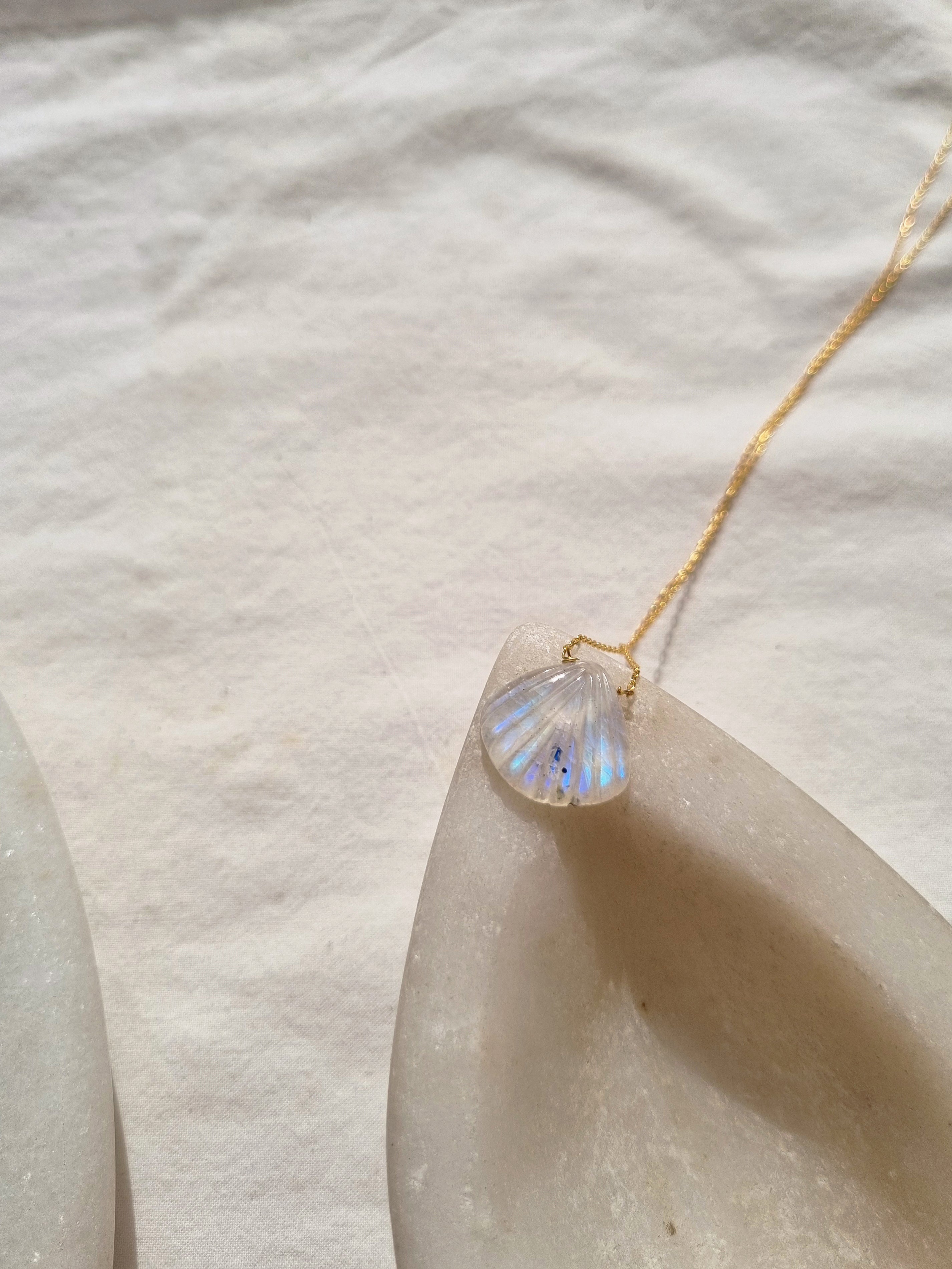 sankha - Rainbow Moonstone Shell Pendant