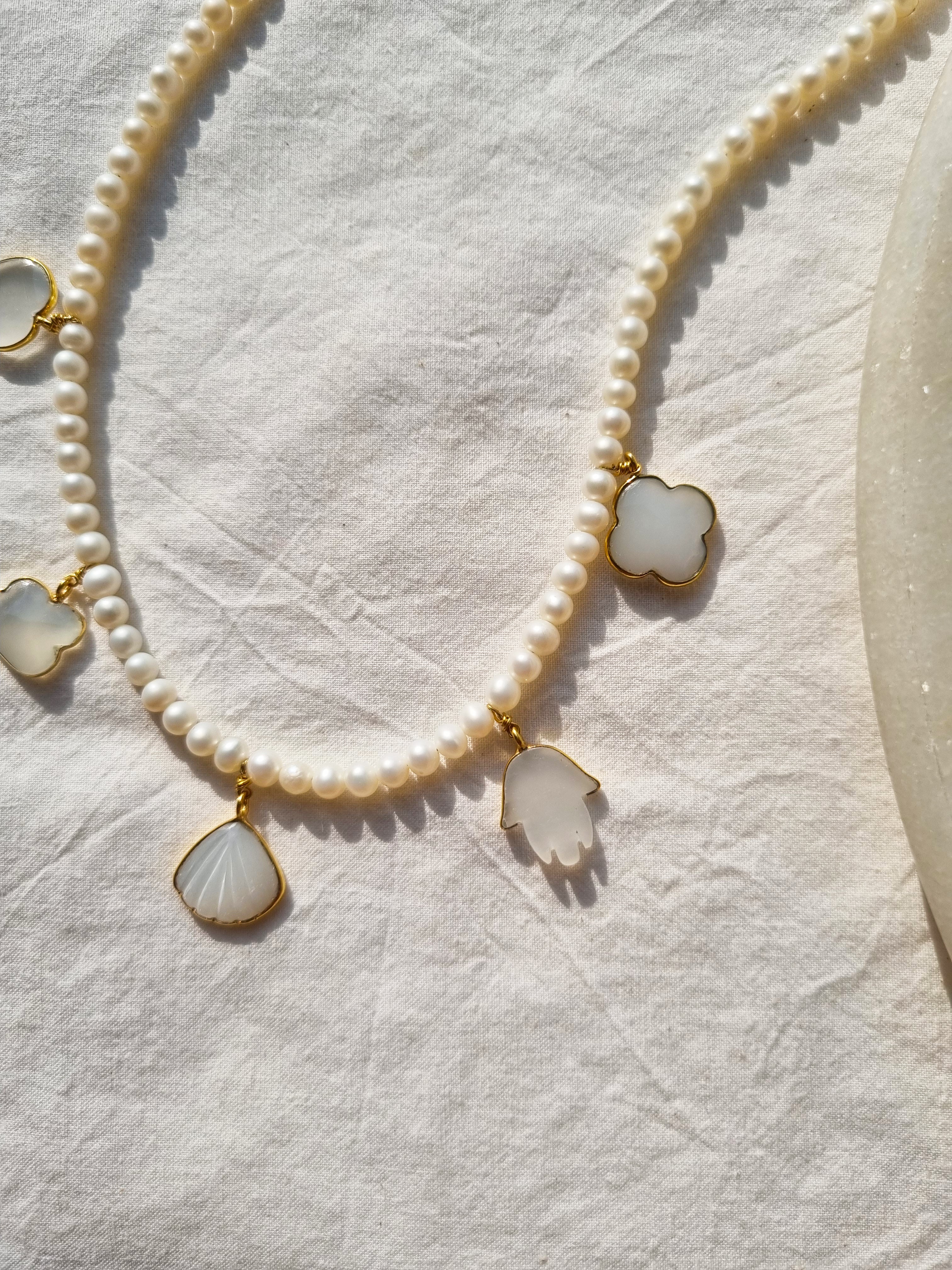 yasa - Pearl Baati Choker Moonstone Charms