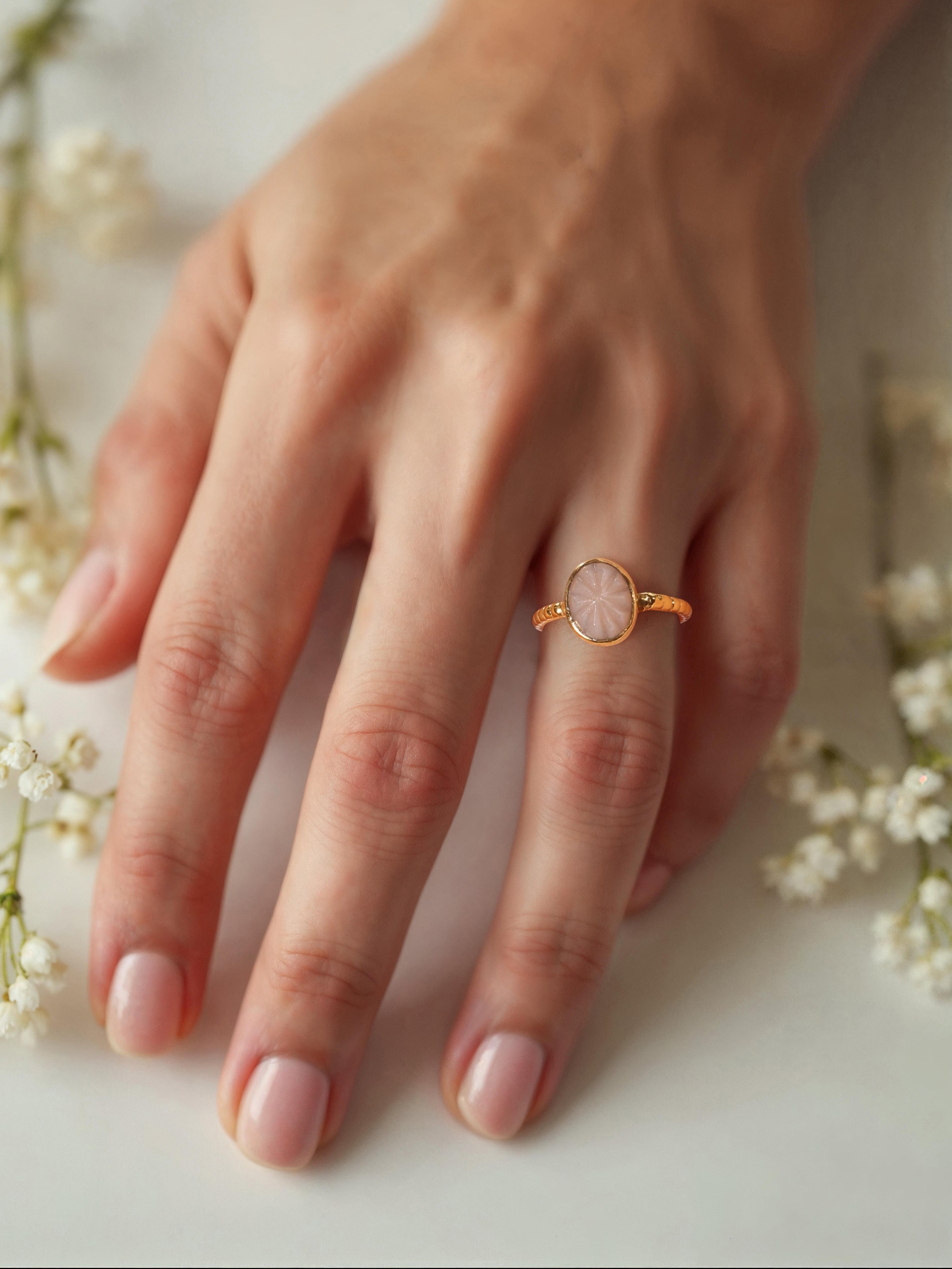 agam- Peach Moonstone Oval Melon Ring